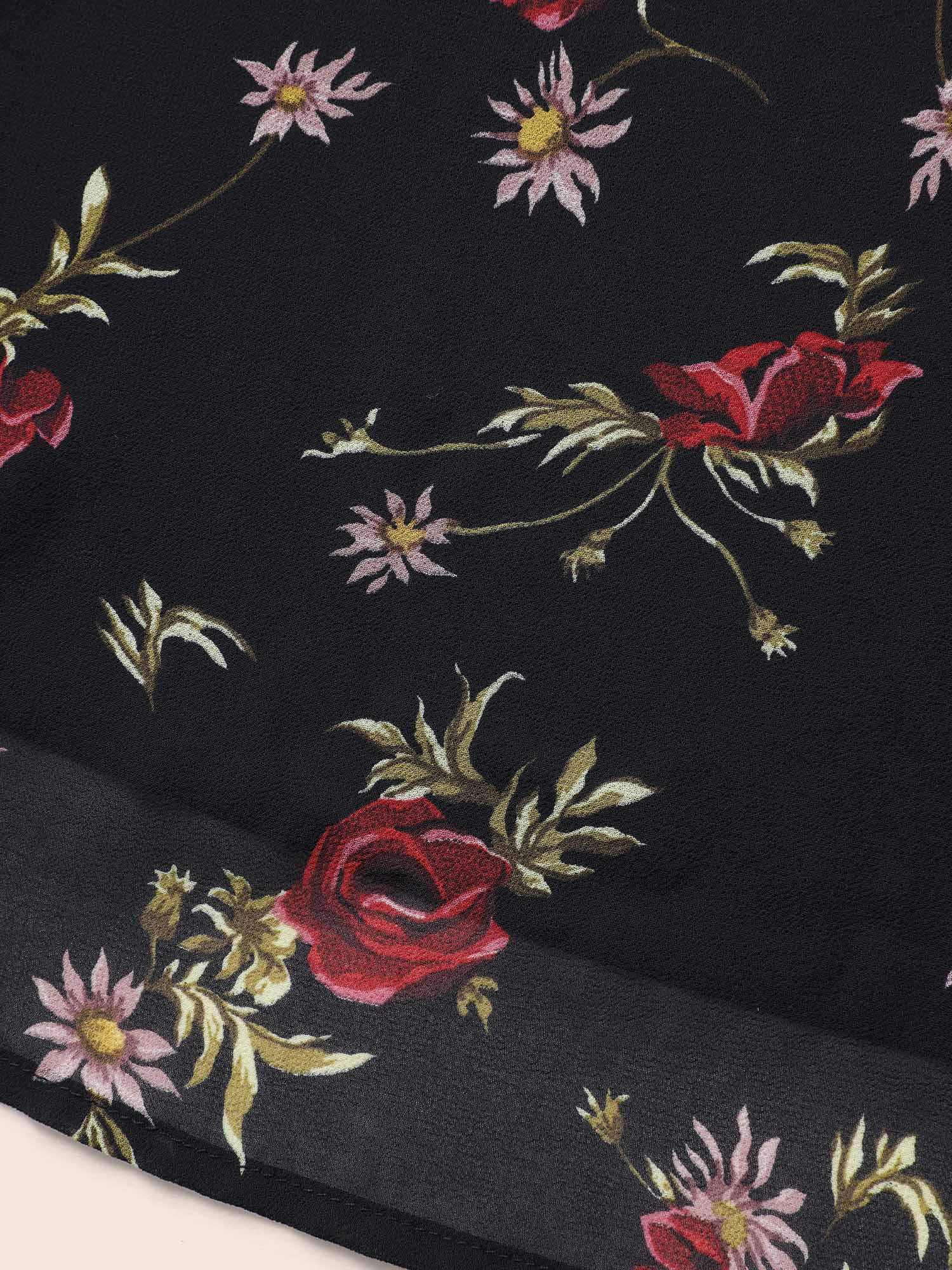 Floral Notched Chiffon Mesh Midi Dress - Image 6