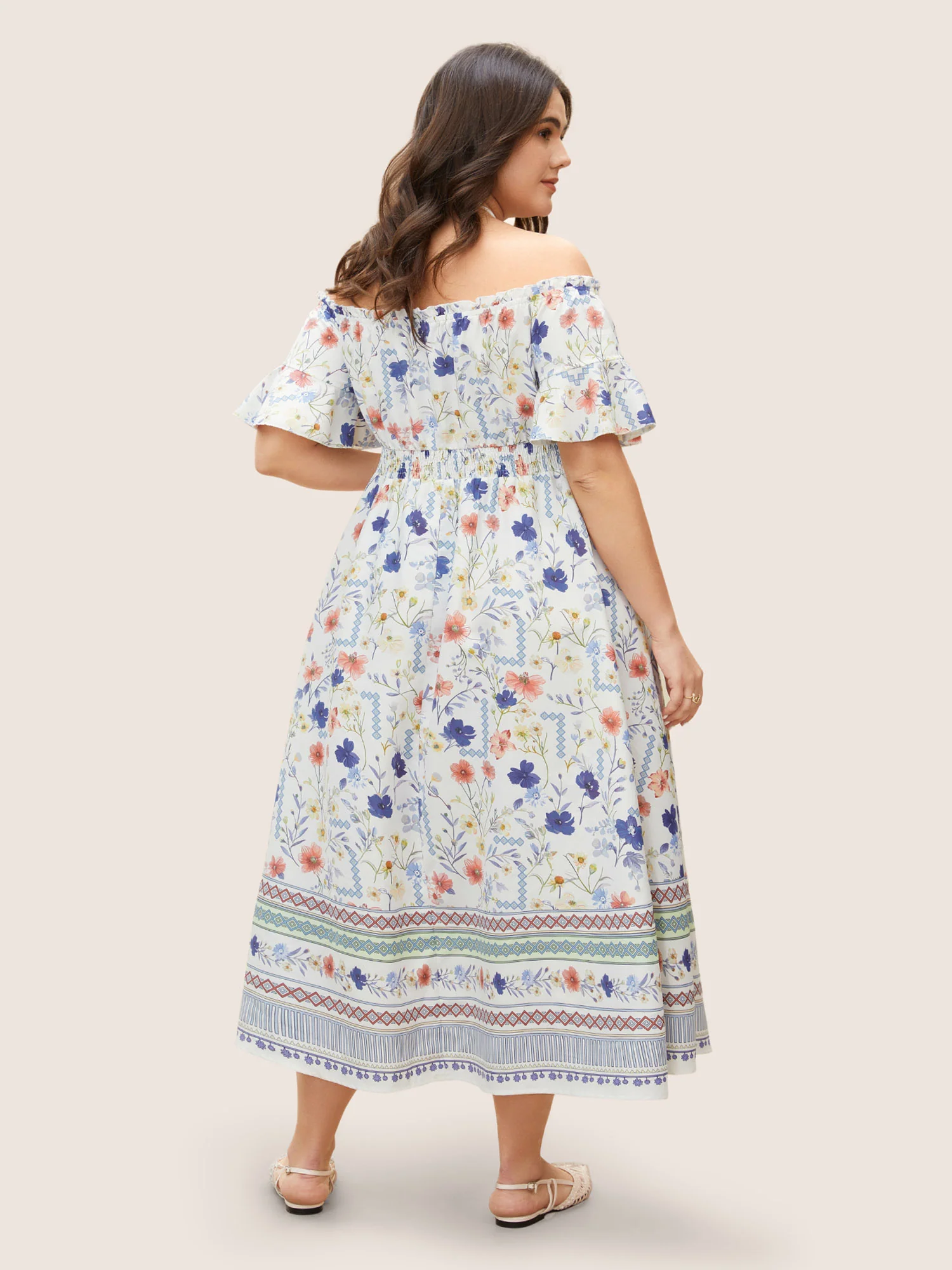Floral One Shoulder Neck Shirred Tassel Dress - Image 3