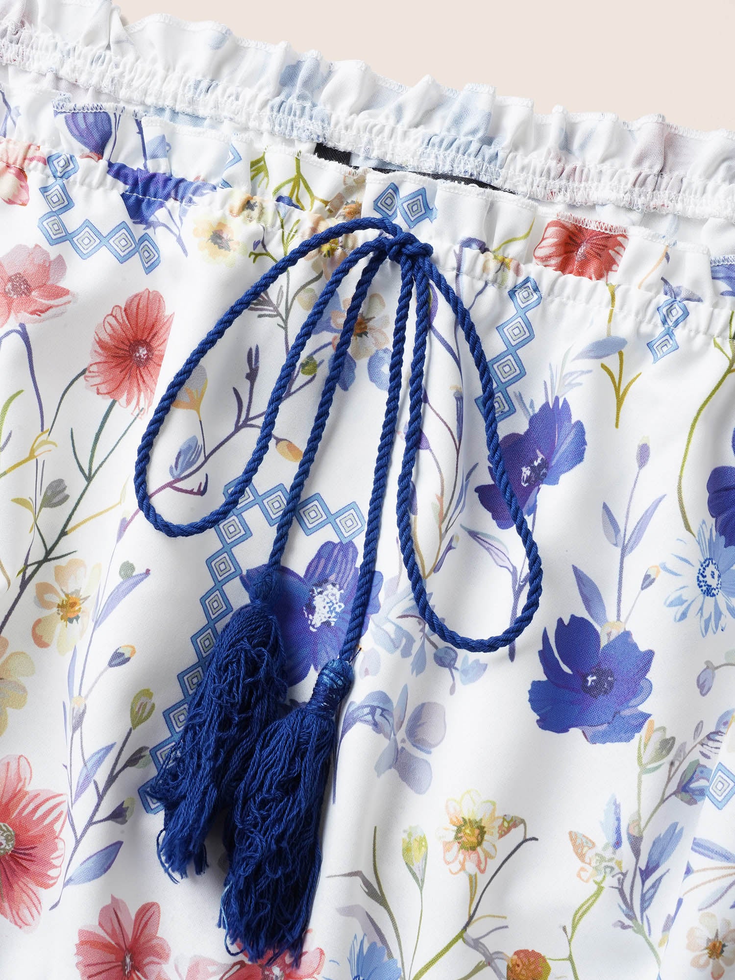 Floral One Shoulder Neck Shirred Tassel Dress - Image 5