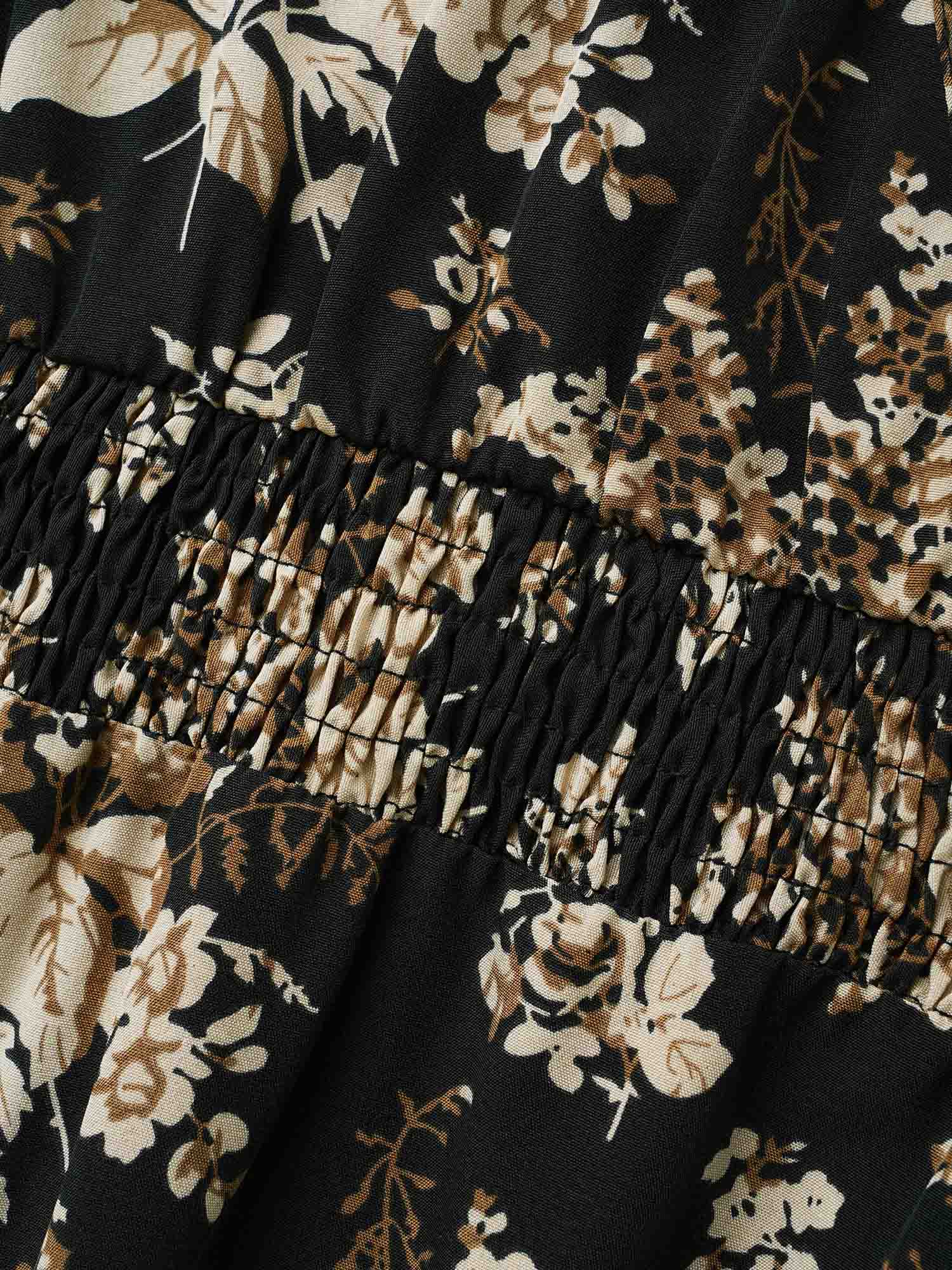 Floral Overlap Collar Shirred Midi Dress - Image 5