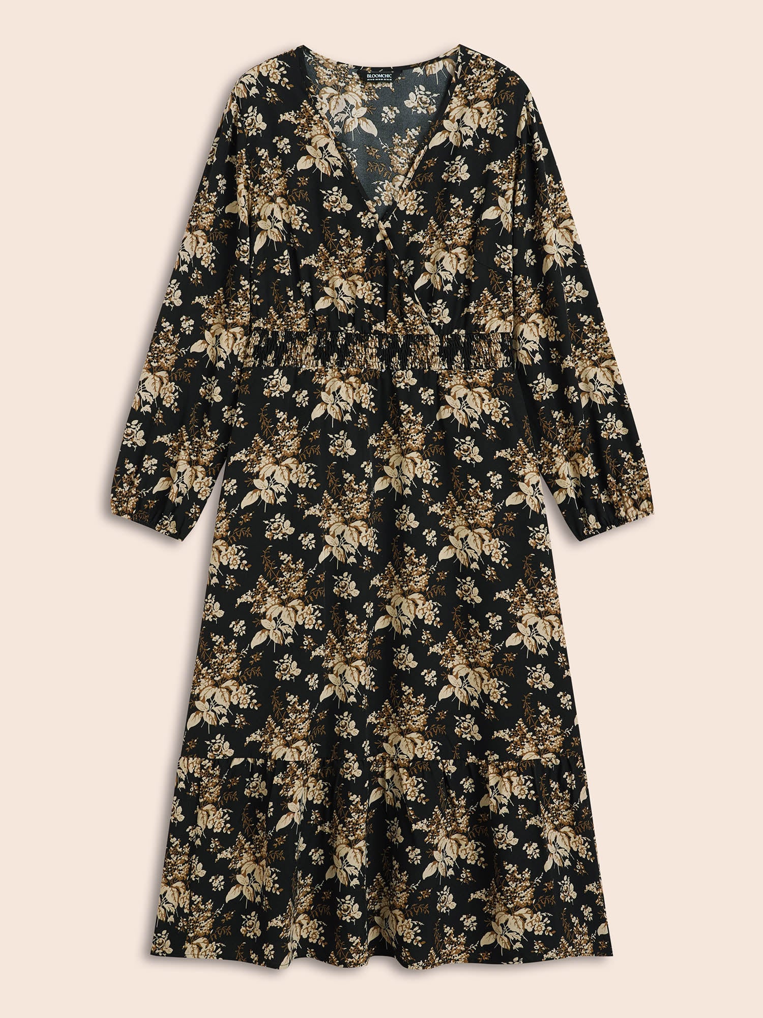 Floral Overlap Collar Shirred Midi Dress - Image 7