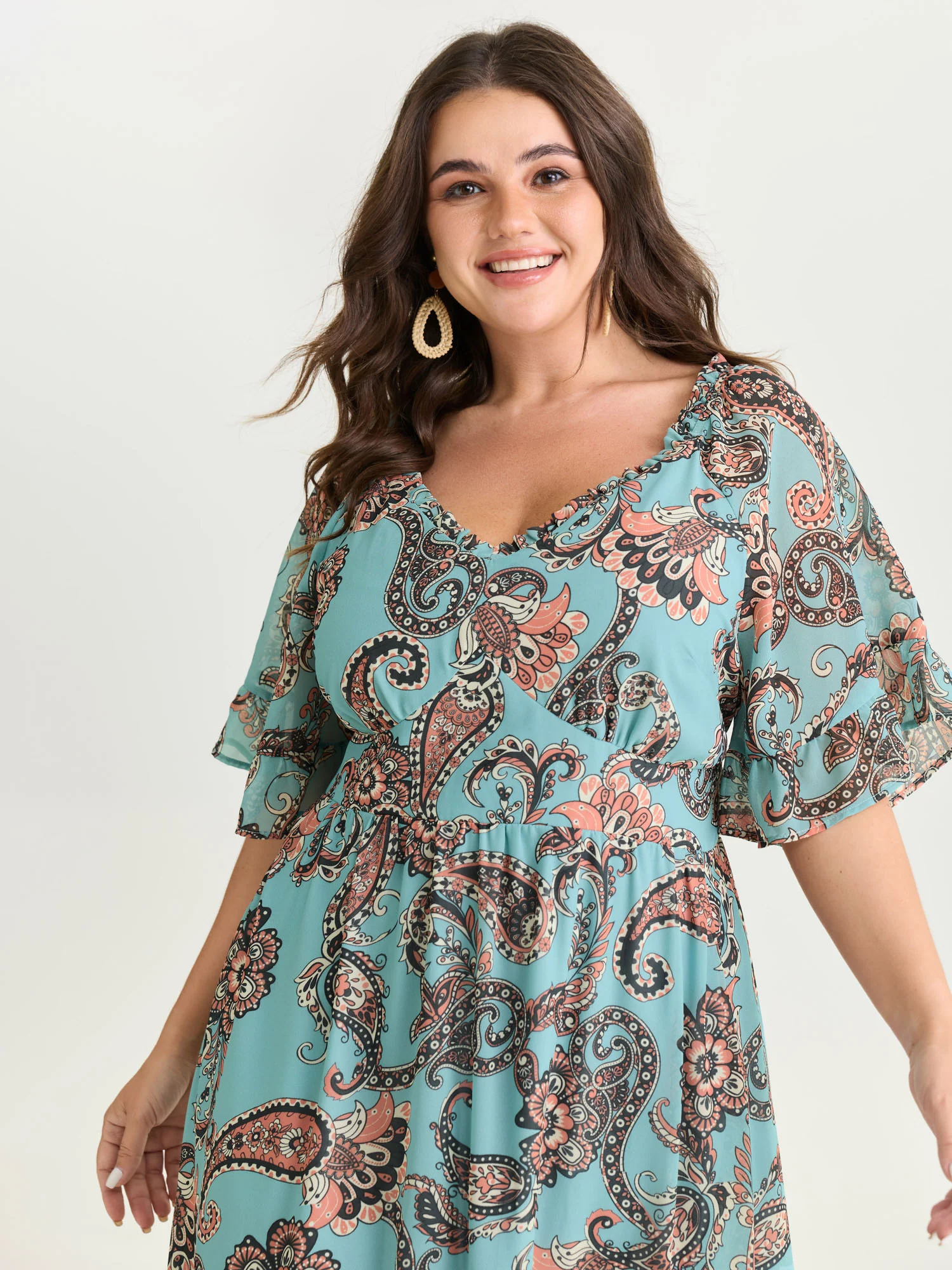 Floral Paisley Print High Low Hem Midi Dress - Image 2