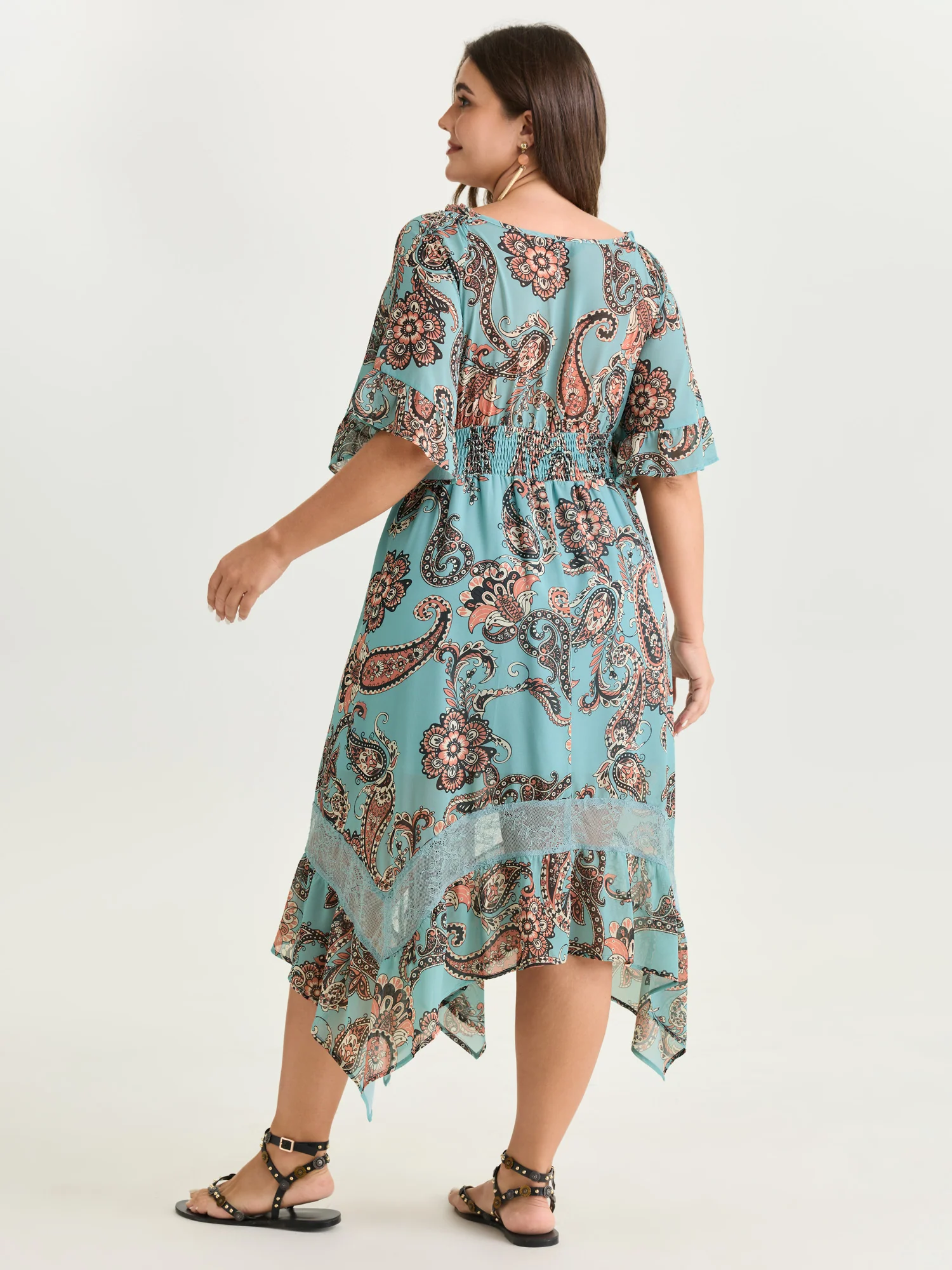 Floral Paisley Print High Low Hem Midi Dress - Image 4