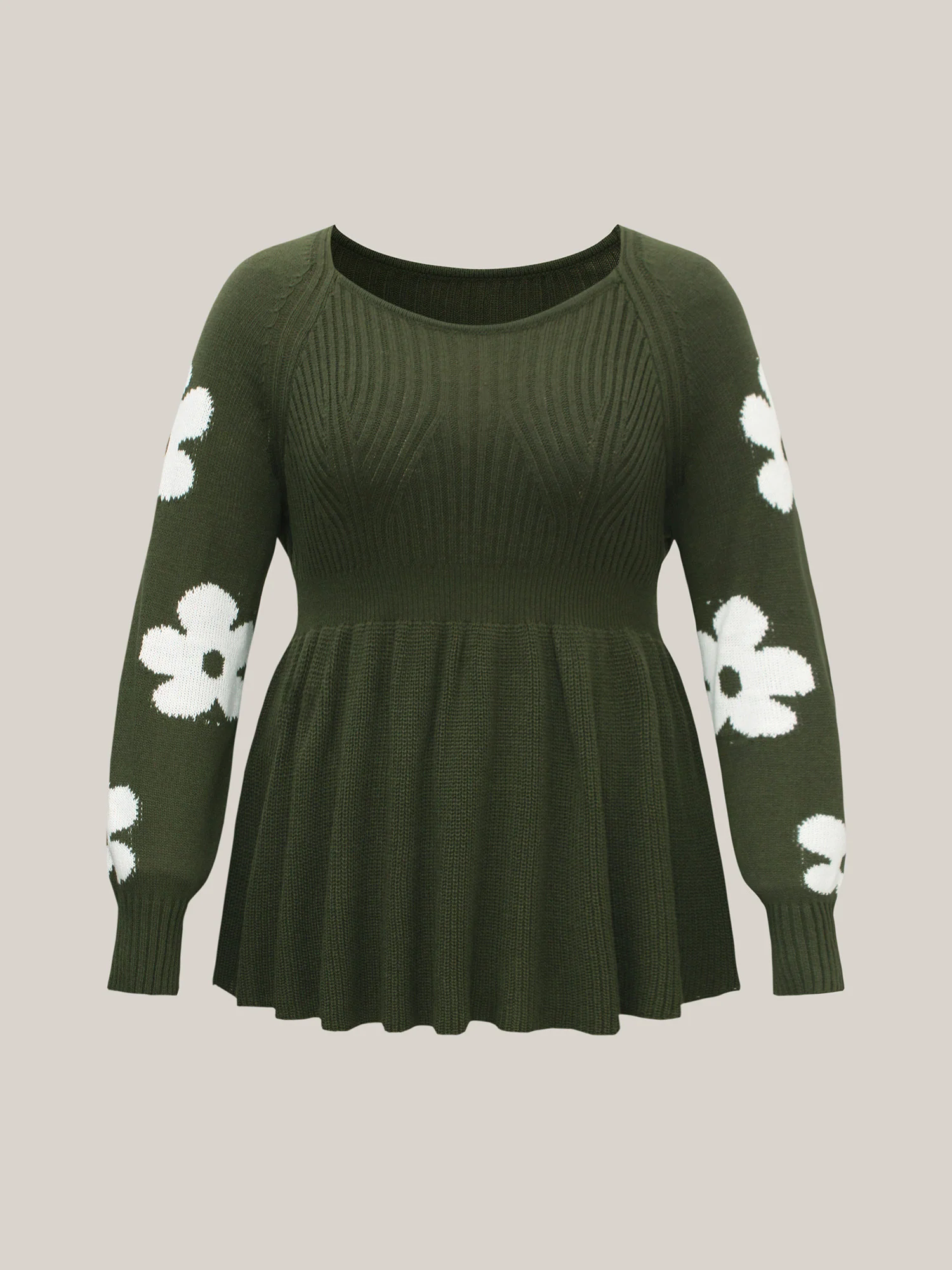 Floral Patch Jacquard Cinched Waist Pullover - Image 8