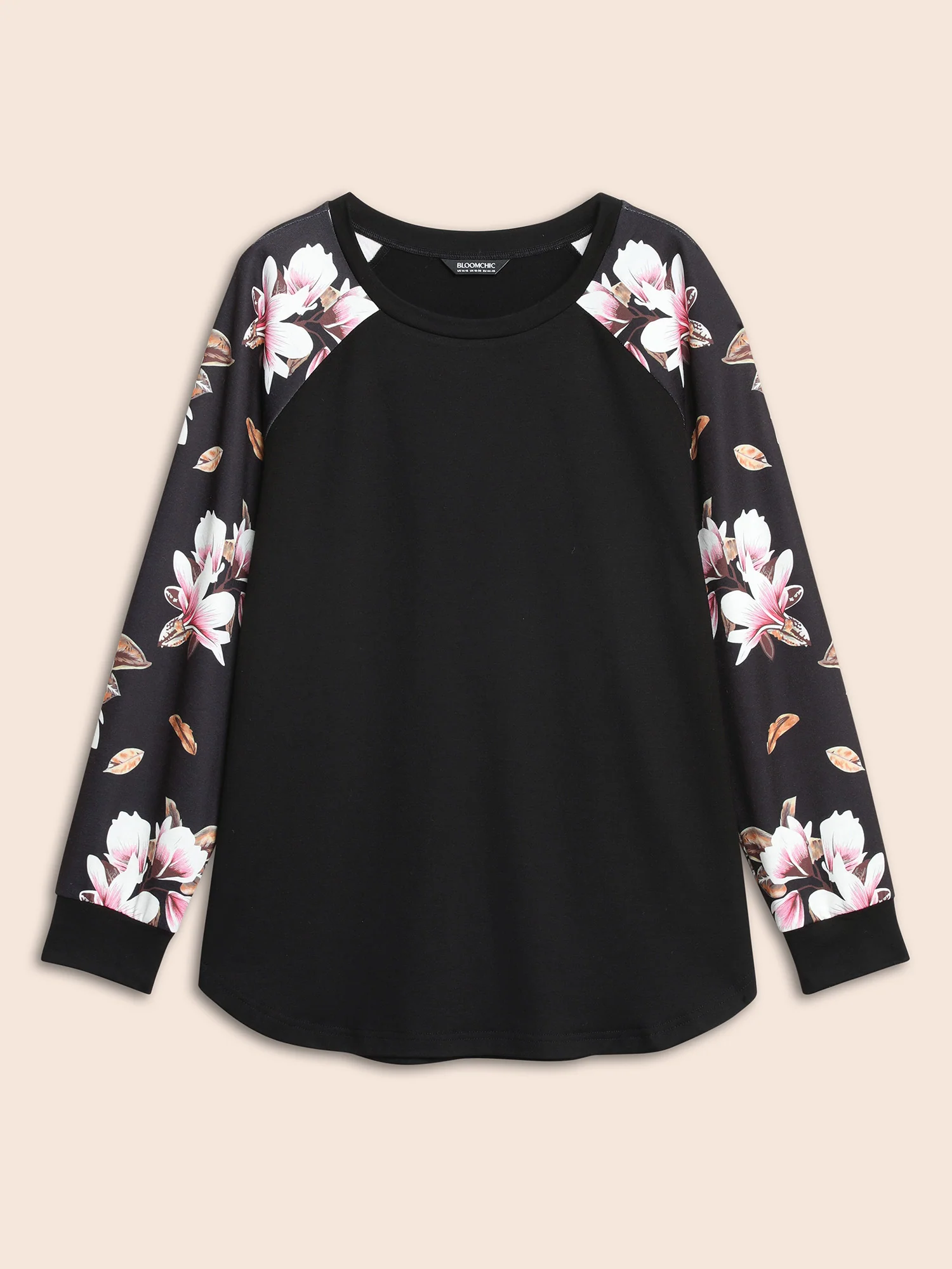 Floral Patchwork Crew Neck Raglan Sleeve Sweatshirt - Image 7