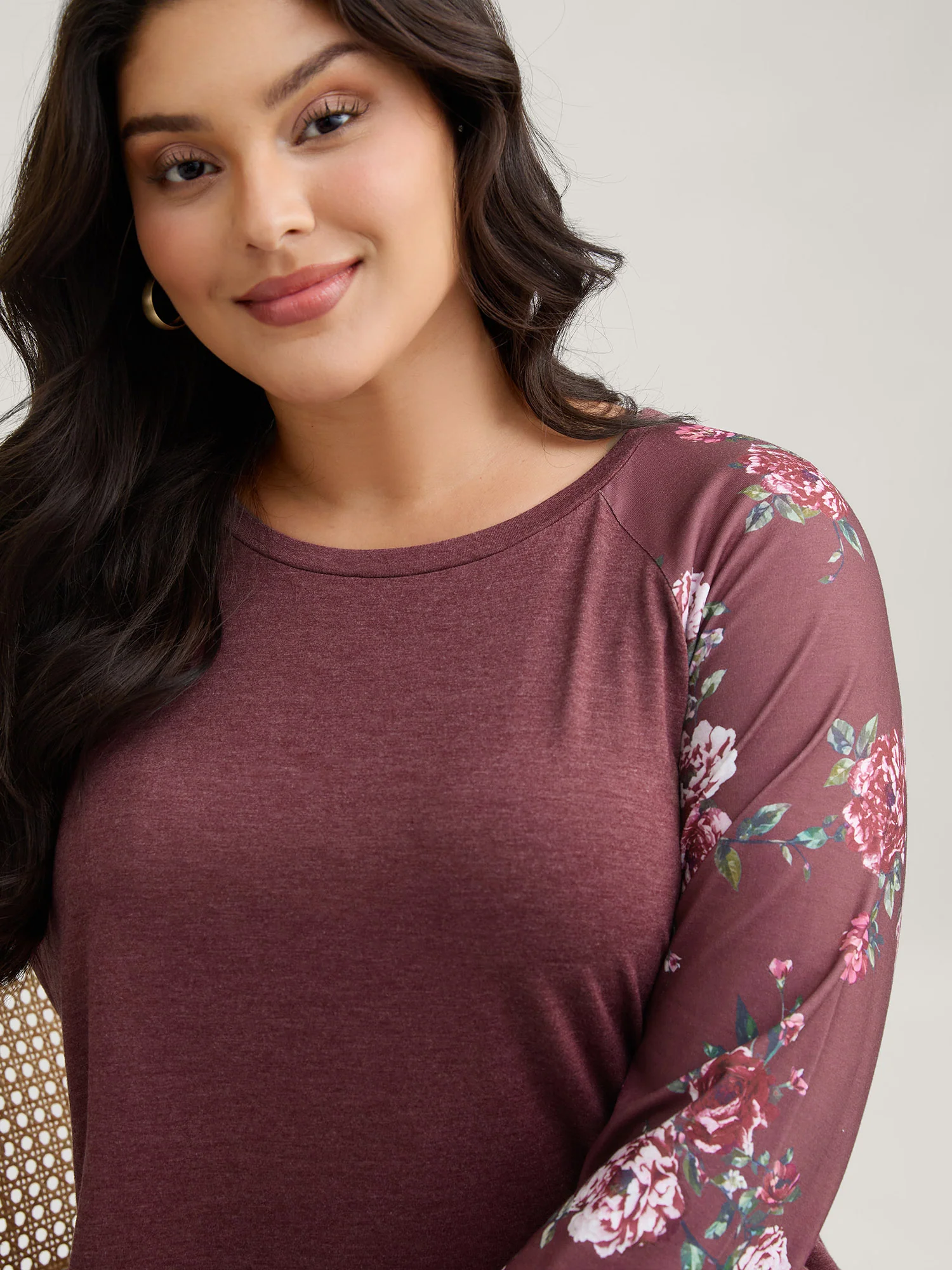 Floral Patchwork Crew Neck Raglan Sleeve T-shirt - Image 3