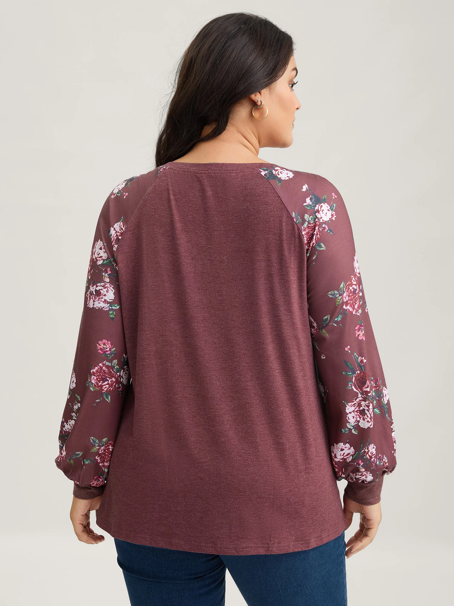 Floral Patchwork Crew Neck Raglan Sleeve T-shirt - Image 5