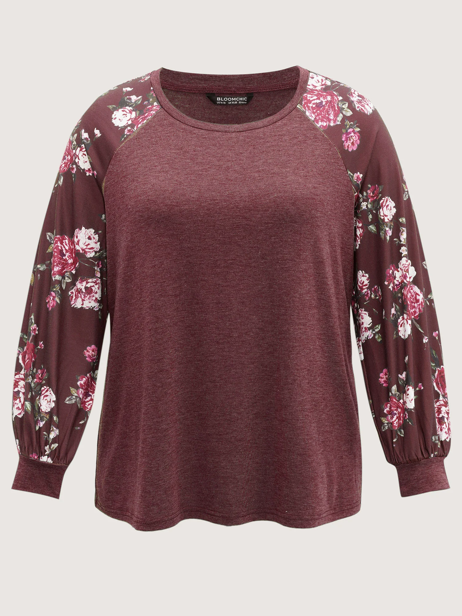 Floral Patchwork Crew Neck Raglan Sleeve T-shirt - Image 6