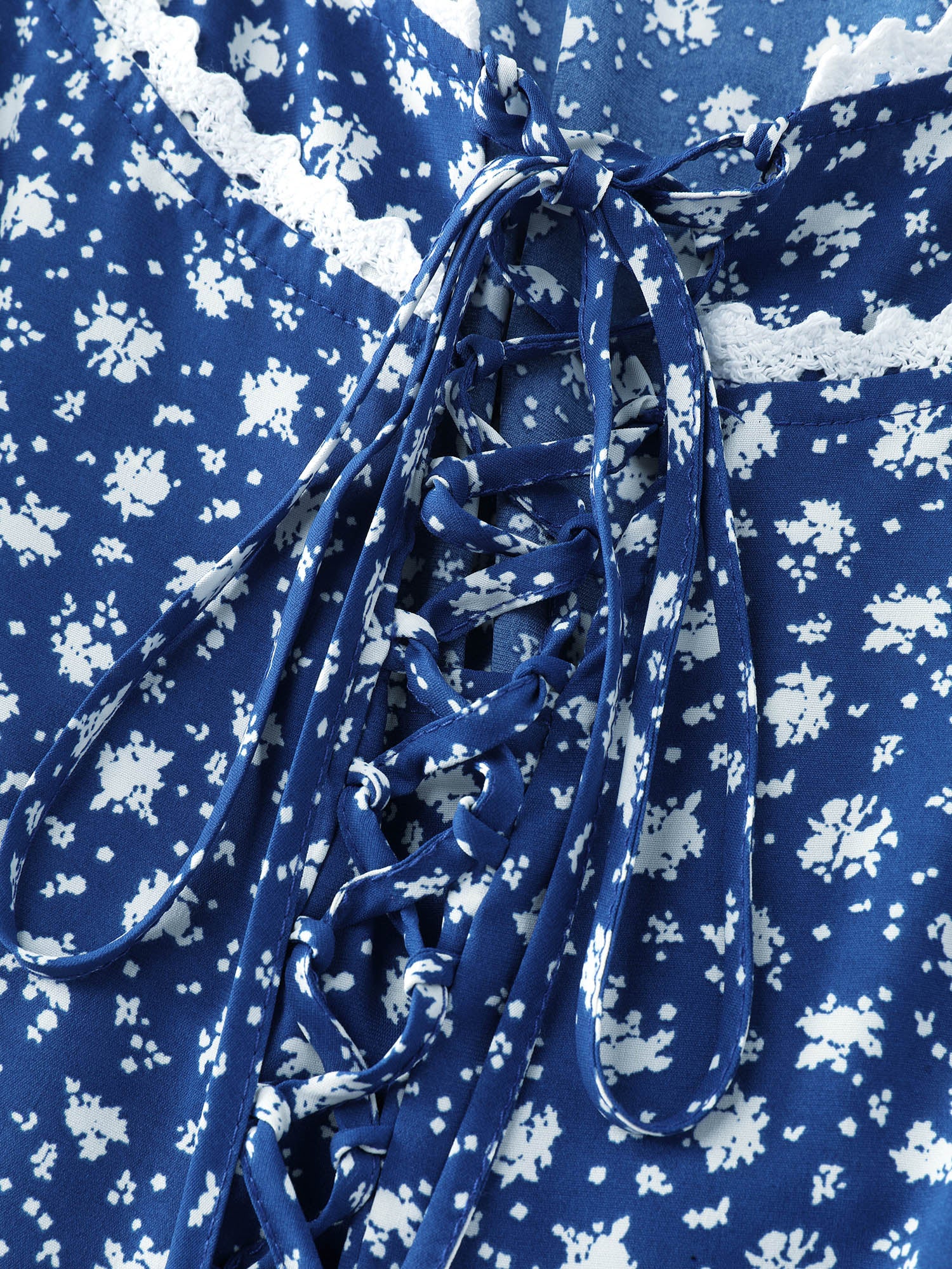 Floral Patchwork Drawstring Lace Trim Maxi Dress - Image 5