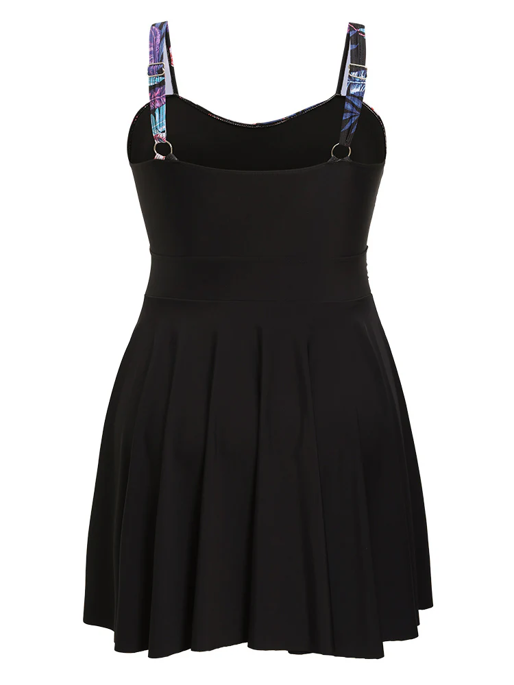 Floral Patchwork Flutter Hem Empire Waist Swim Dress - Image 11