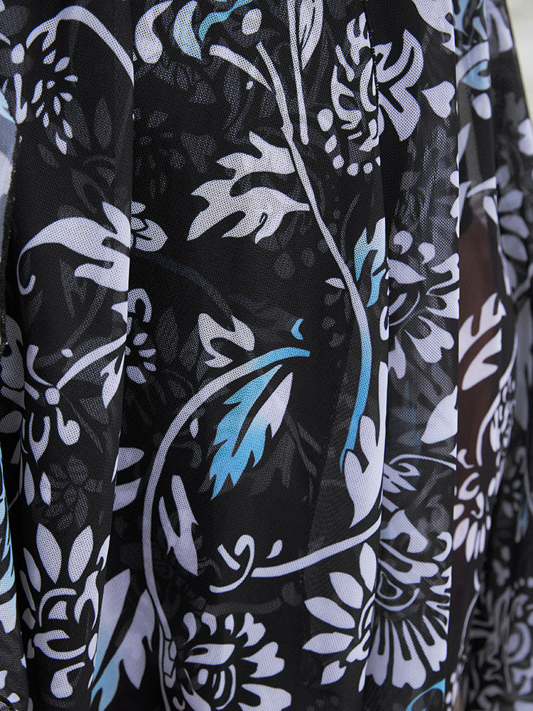 Floral Patchwork Gathered Adjustable Straps Swim Dress - Image 6