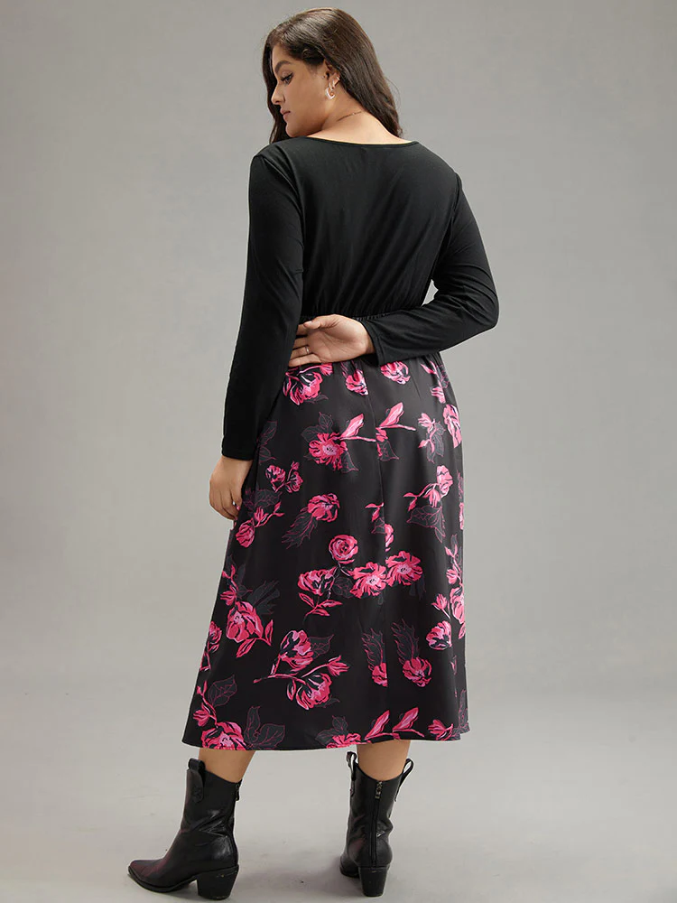 Floral Patchwork Gathered Drawstring Dress - Image 4