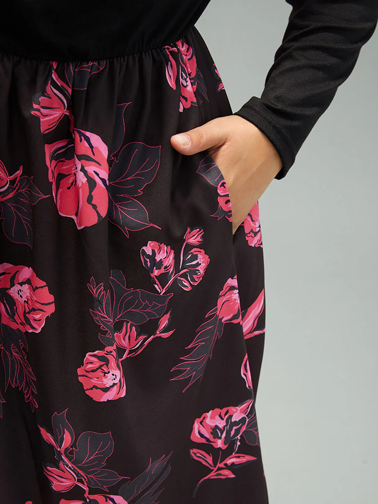 Floral Patchwork Gathered Drawstring Dress - Image 6