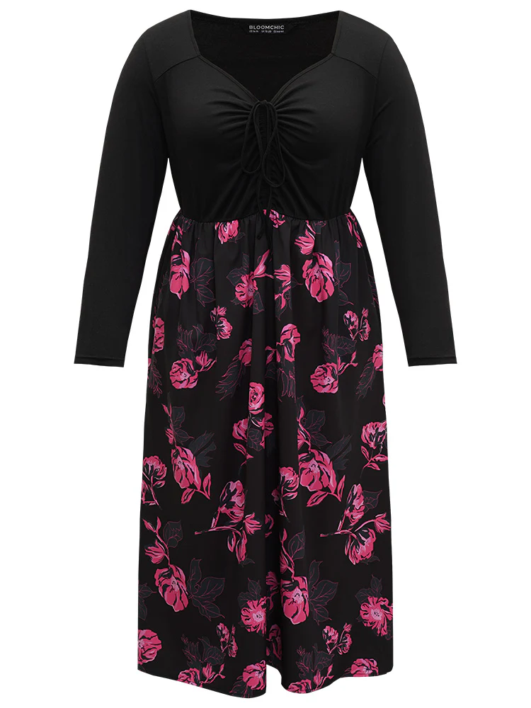 Floral Patchwork Gathered Drawstring Dress - Image 7