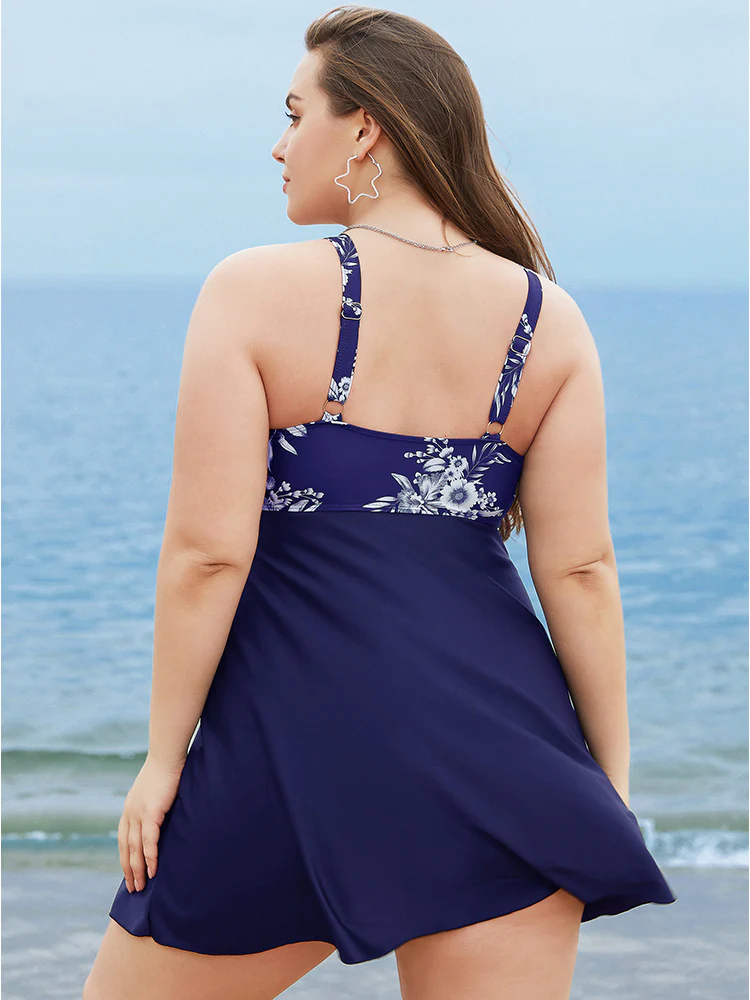 Floral Patchwork Knotted Front Split Swim Dress - Image 11