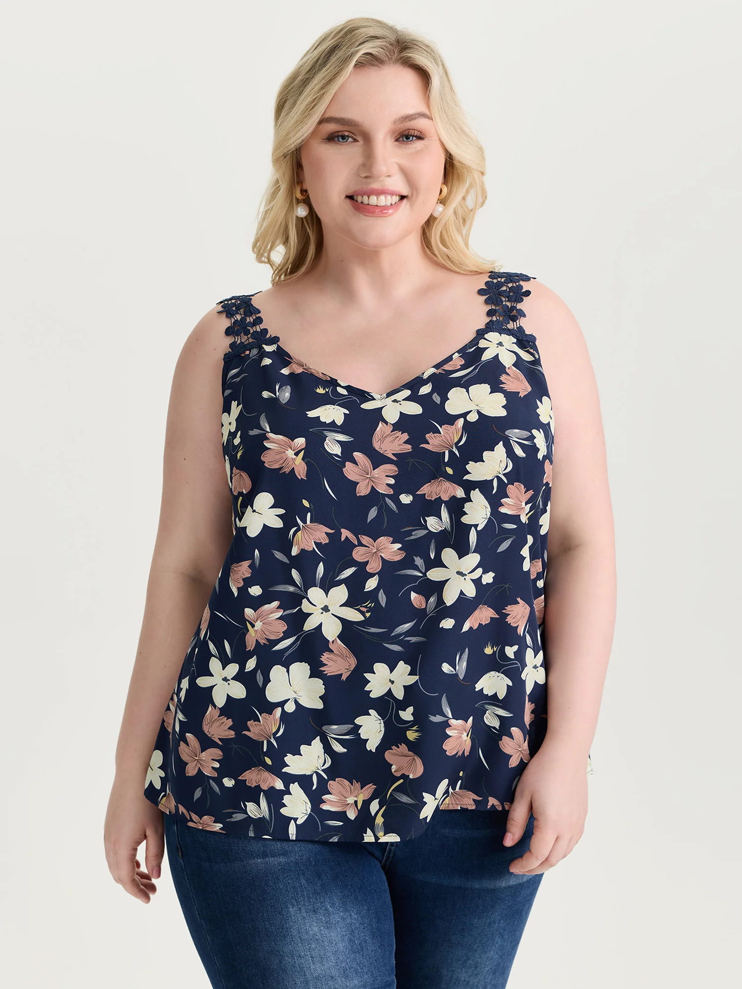 Floral Patchwork Lace Straps Tank Top - Image 2