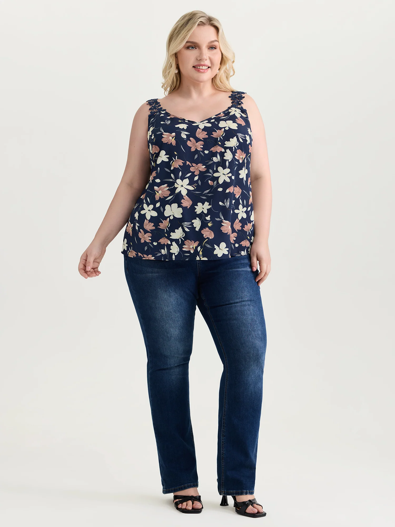 Floral Patchwork Lace Straps Tank Top - Image 3