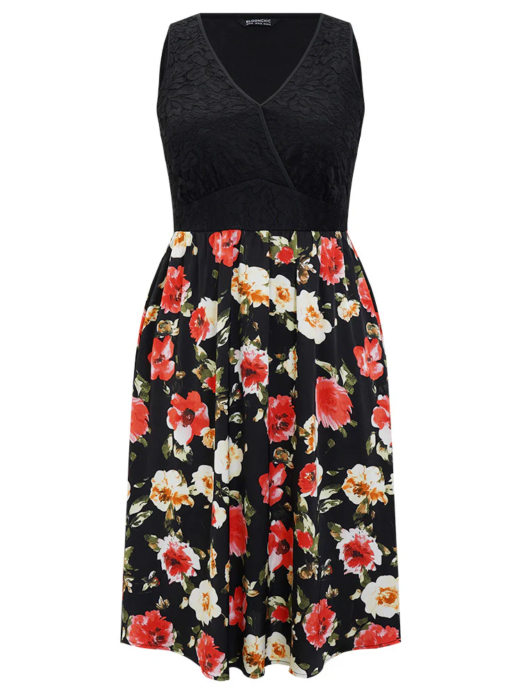Floral Patchwork Pocket Wrap Tank Dress - Image 10