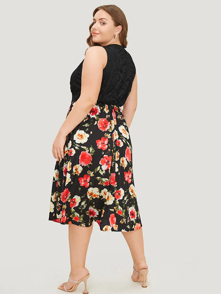 Floral Patchwork Pocket Wrap Tank Dress - Image 3