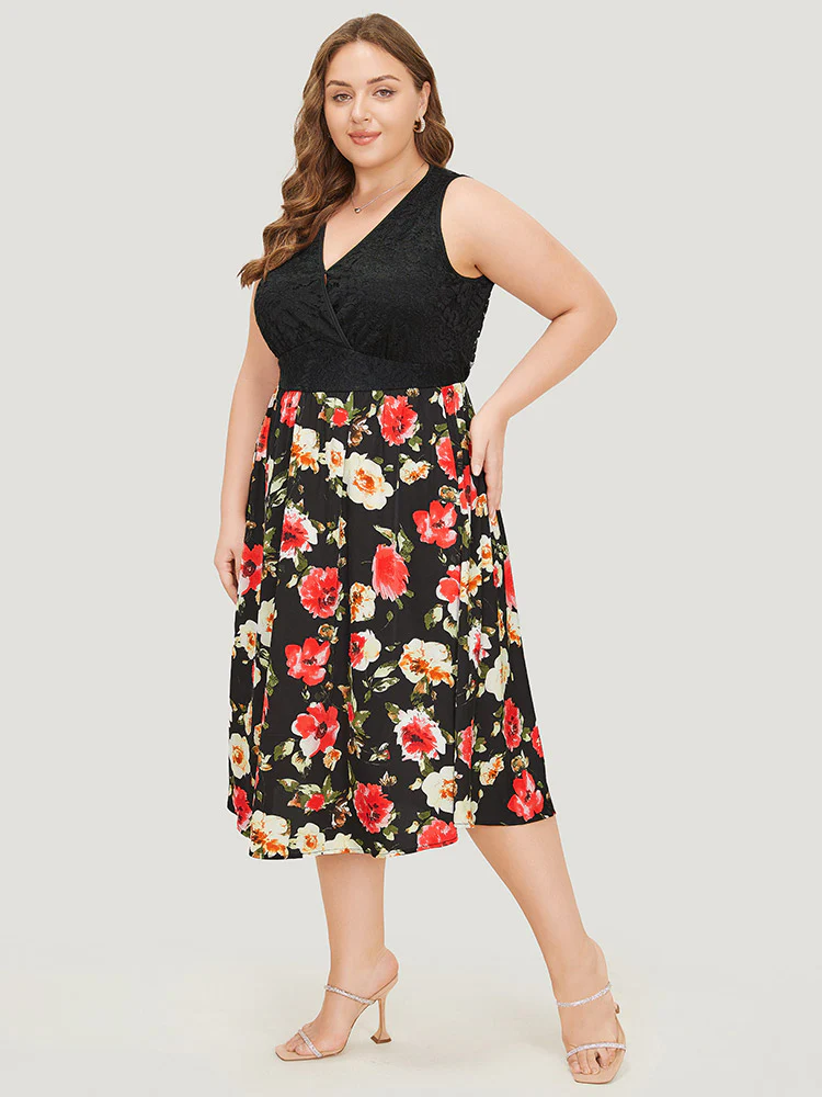 Floral Patchwork Pocket Wrap Tank Dress - Image 5