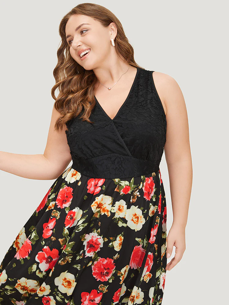 Floral Patchwork Pocket Wrap Tank Dress - Image 6