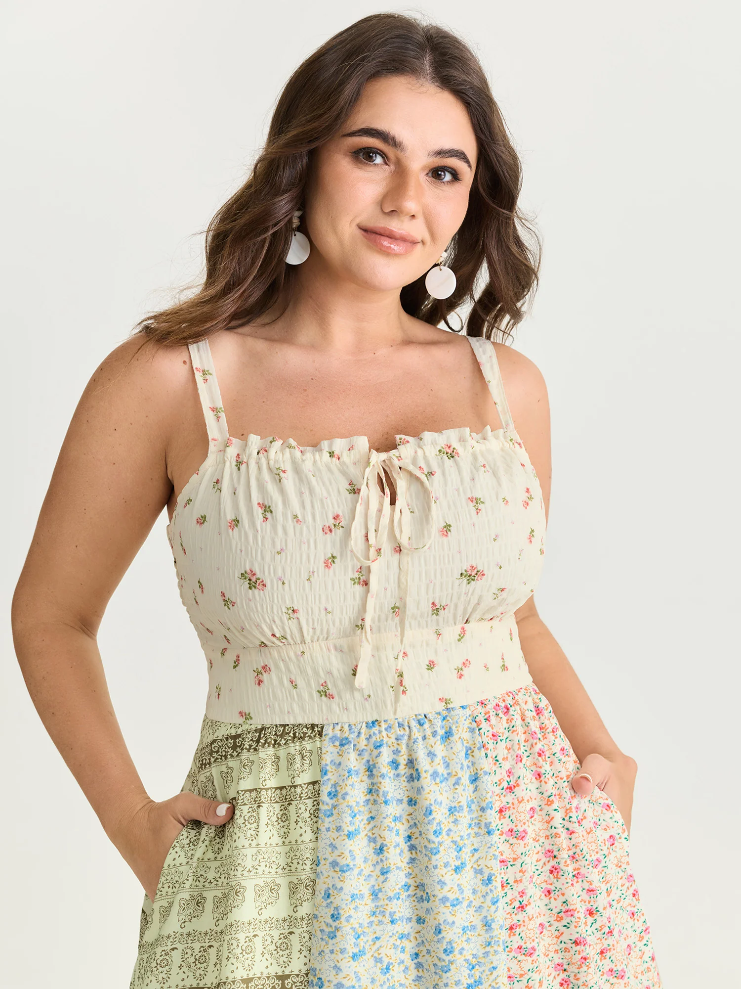 Floral Patchwork Print Drawstring Maxi Dress - Image 2