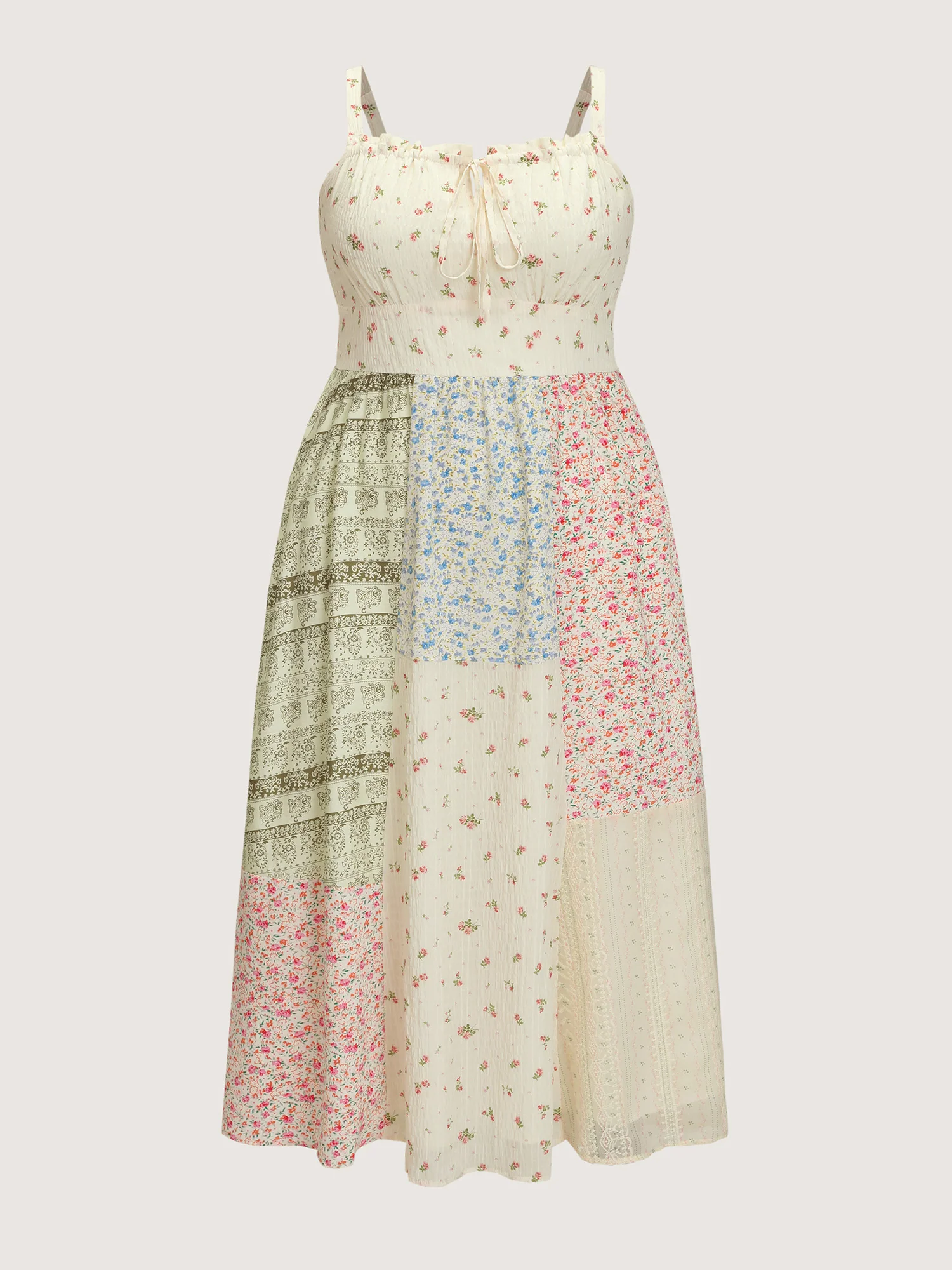 Floral Patchwork Print Drawstring Maxi Dress - Image 6