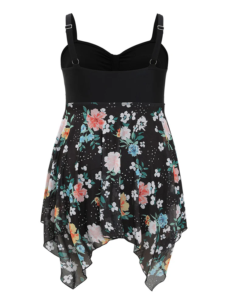 Floral Patchwork Ruched Front Hanky Hem Swim Dress - Image 11