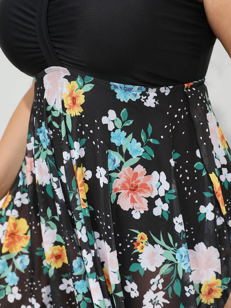 Floral Patchwork Ruched Front Hanky Hem Swim Dress - Image 8