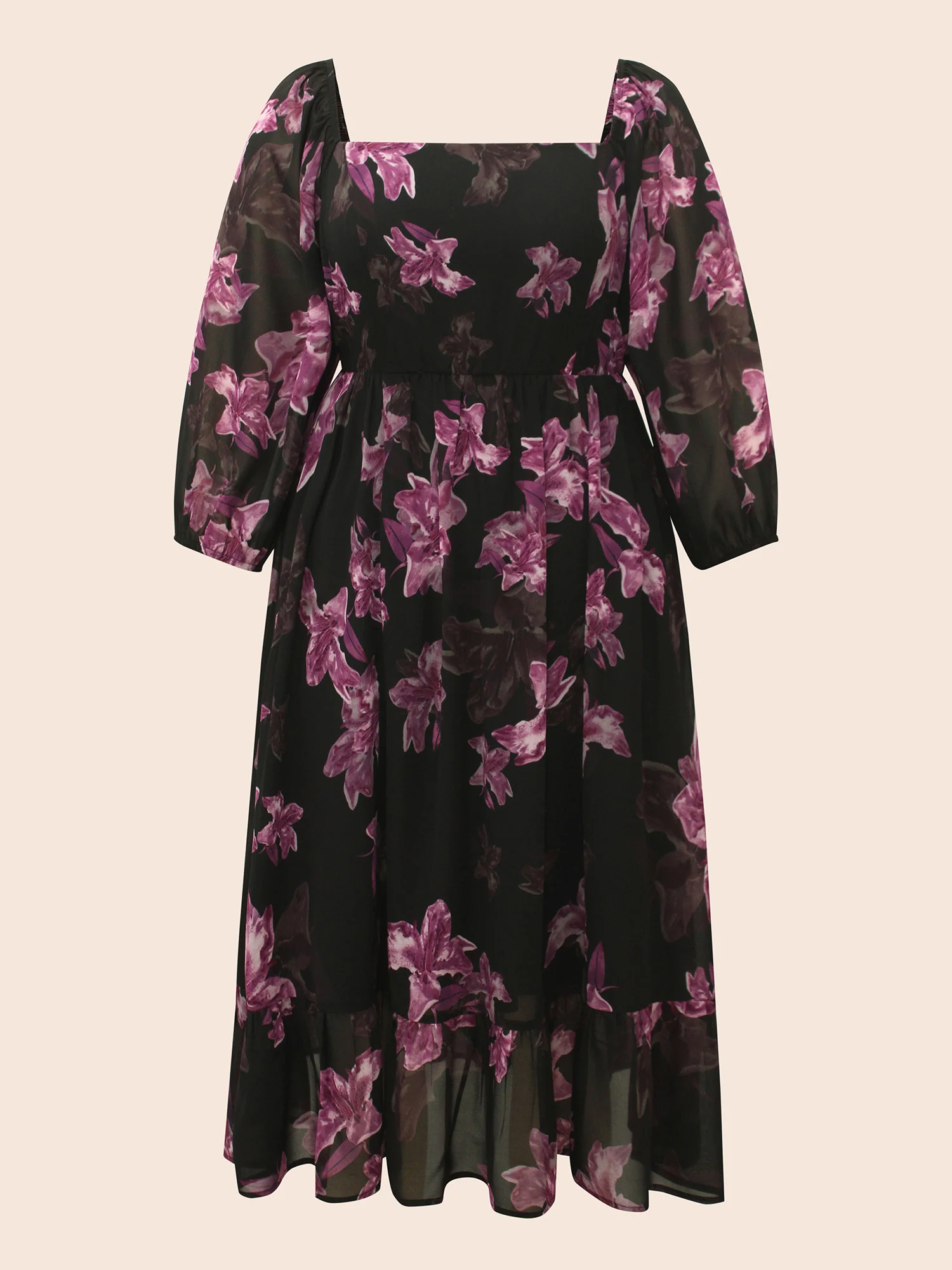 Floral Patchwork Ruffle Hem Mesh Dress - Image 10
