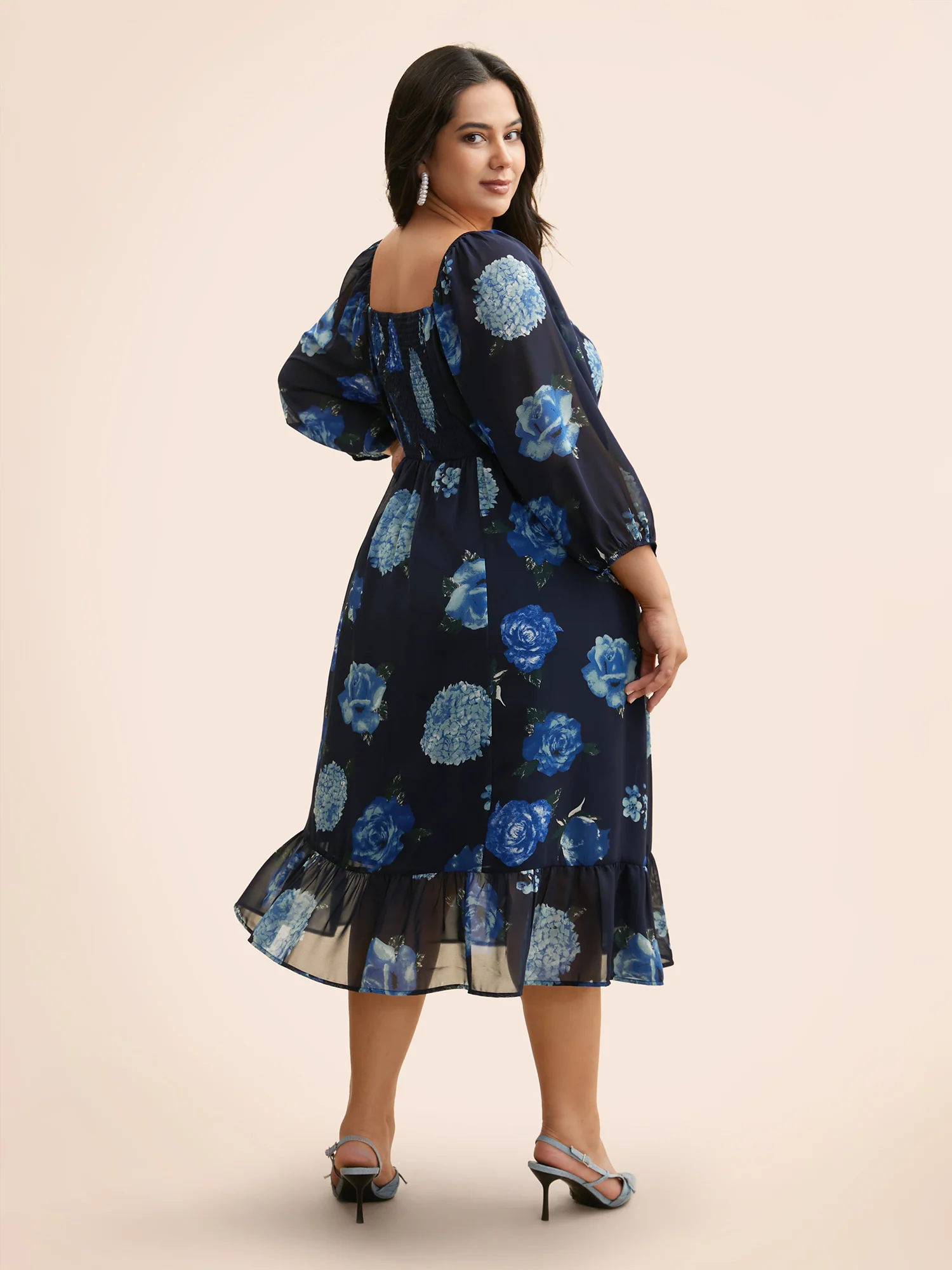 Floral Patchwork Ruffle Hem Mesh Dress - Image 3