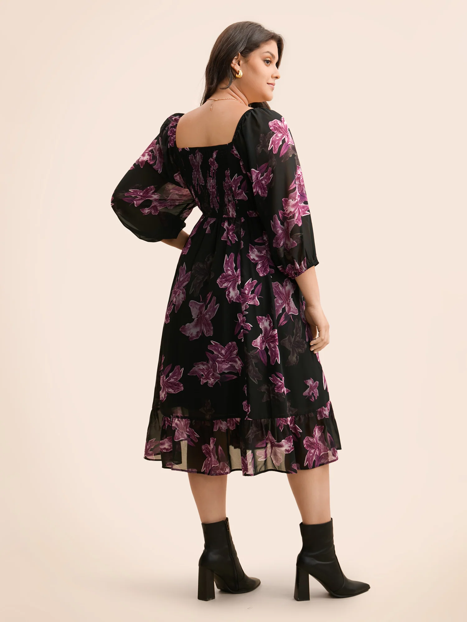 Floral Patchwork Ruffle Hem Mesh Dress - Image 6