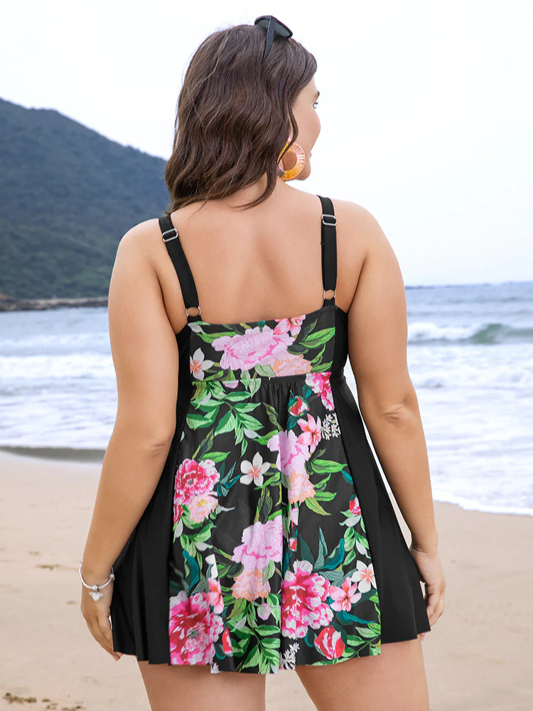 Floral Patchwork Ruffle Knotted Swim Dress - Image 2