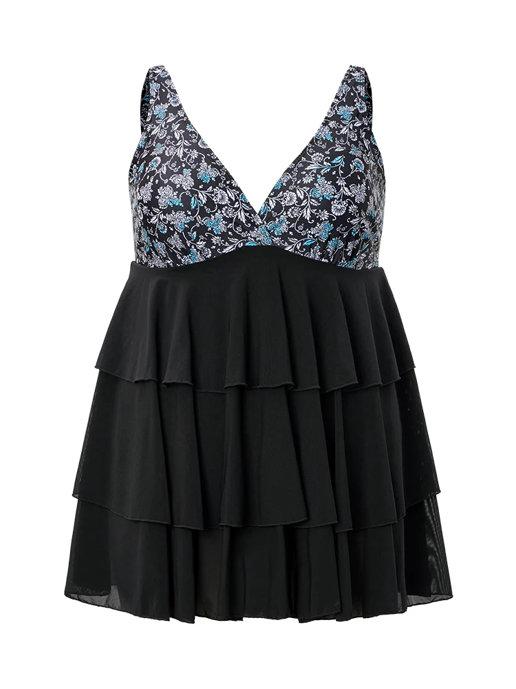 Floral Patchwork Ruffle Tiered Swim Dress - Image 13
