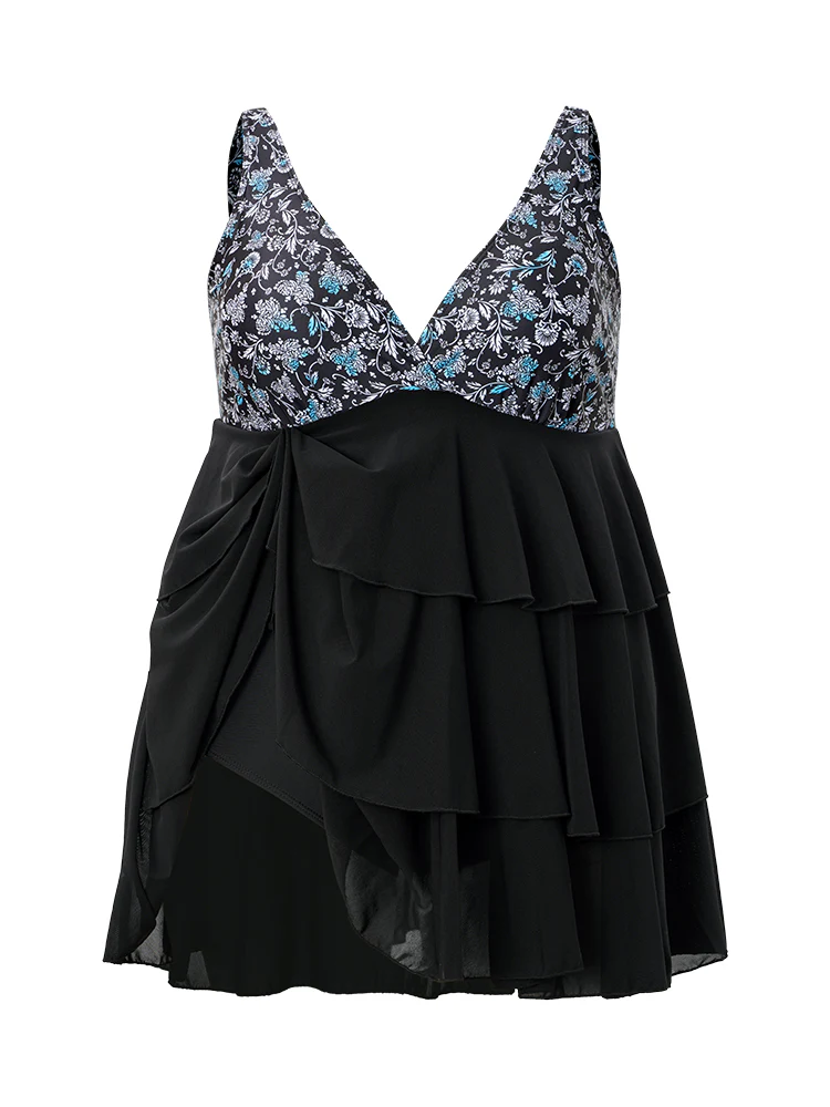 Floral Patchwork Ruffle Tiered Swim Dress - Image 14