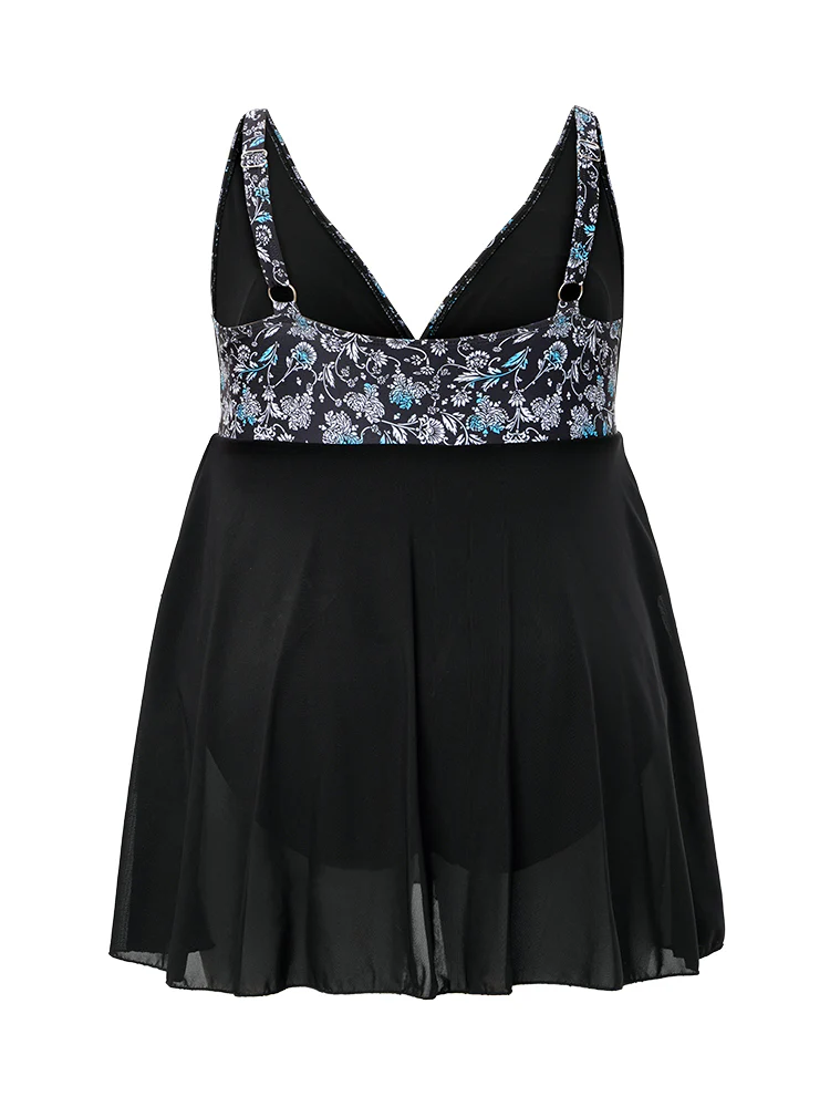 Floral Patchwork Ruffle Tiered Swim Dress - Image 15