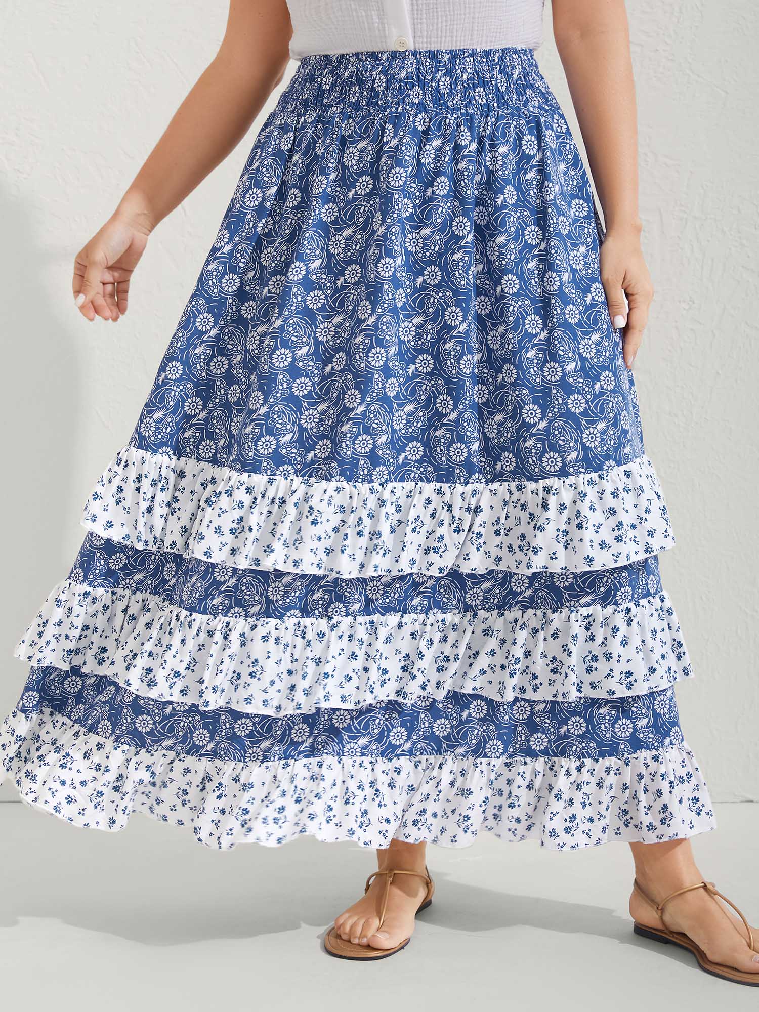 Floral Patchwork Tiered Maxi Skirt - Image 2
