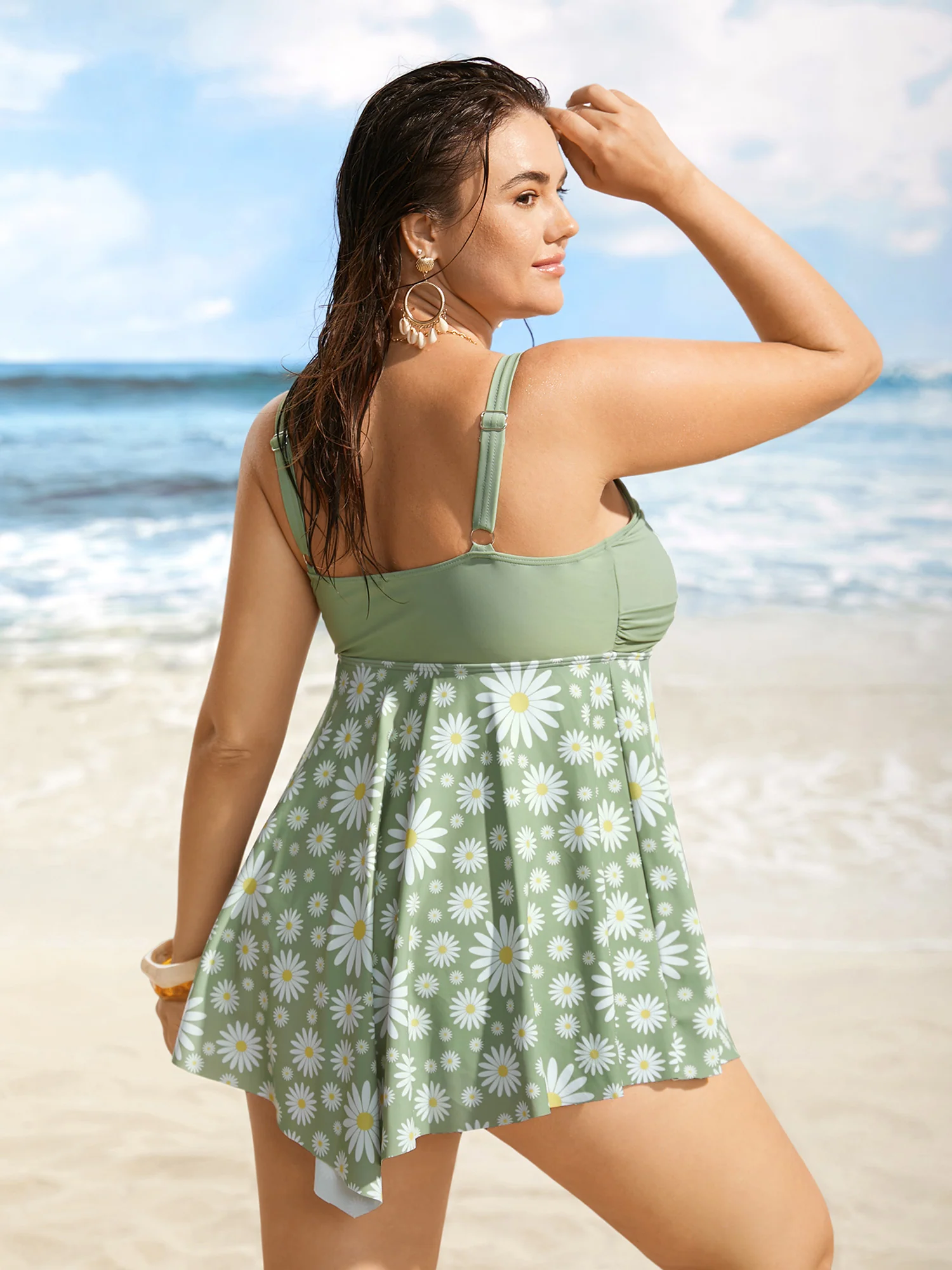 Floral Patchwork Twist Front Buckle Detail Swim Dress - Image 2