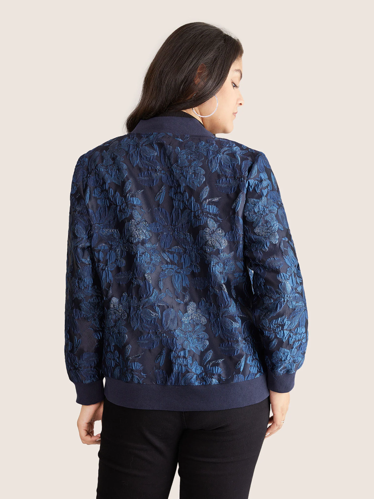 Floral Patchwork Zipper Jacquard Jacket - Image 2
