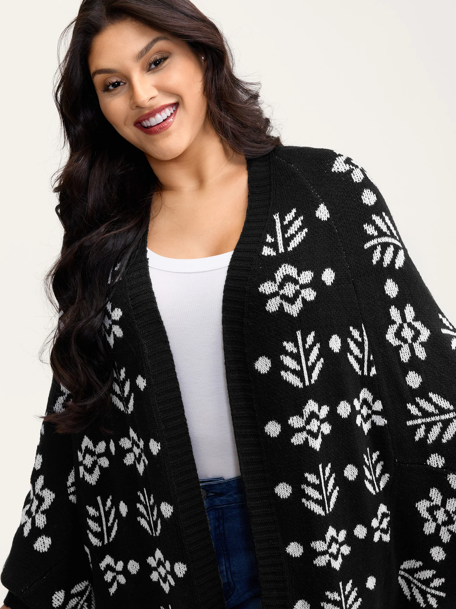 Floral Pattern Cloak-Style Cardigan - Image 2