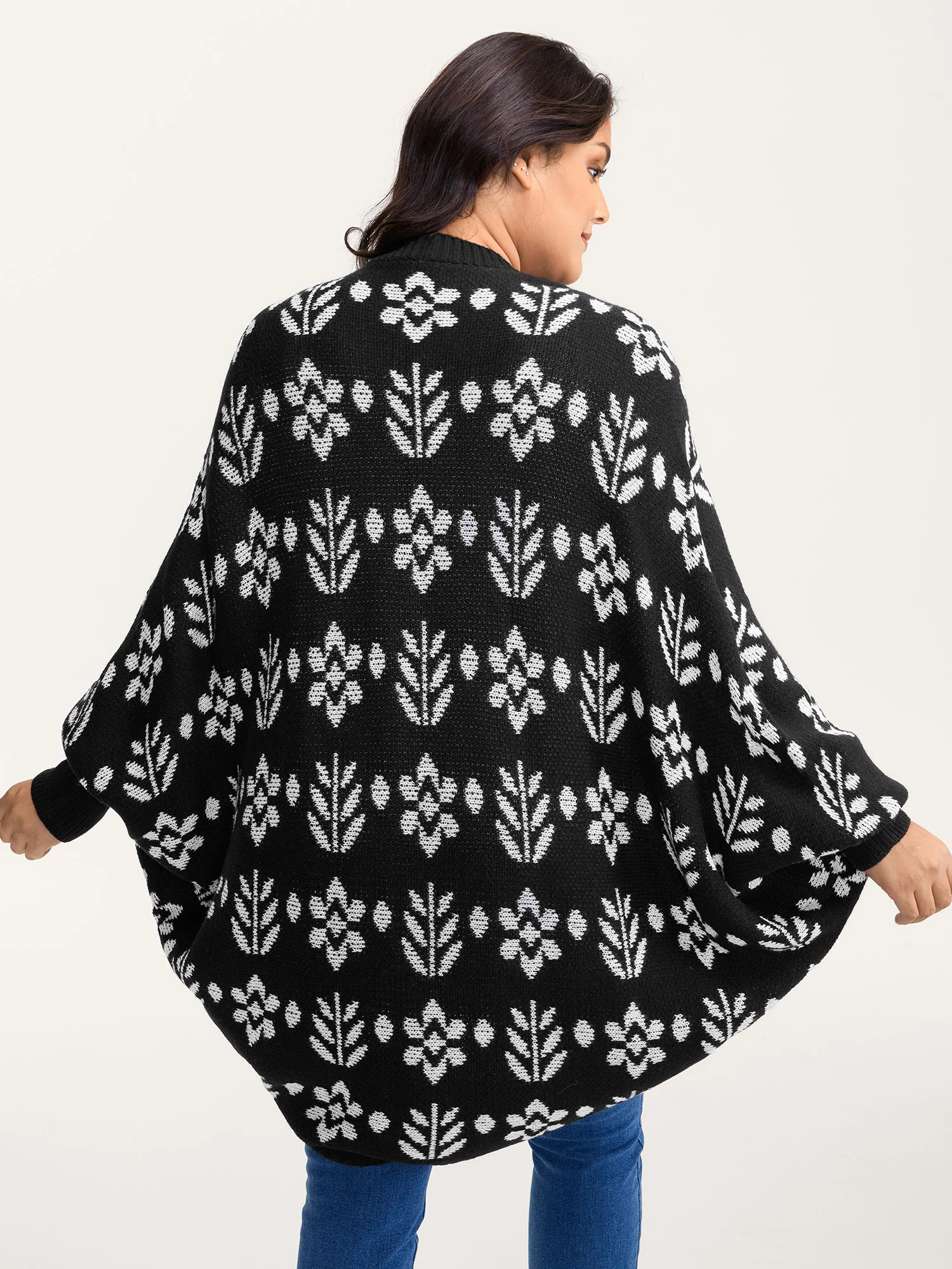 Floral Pattern Cloak-Style Cardigan - Image 4