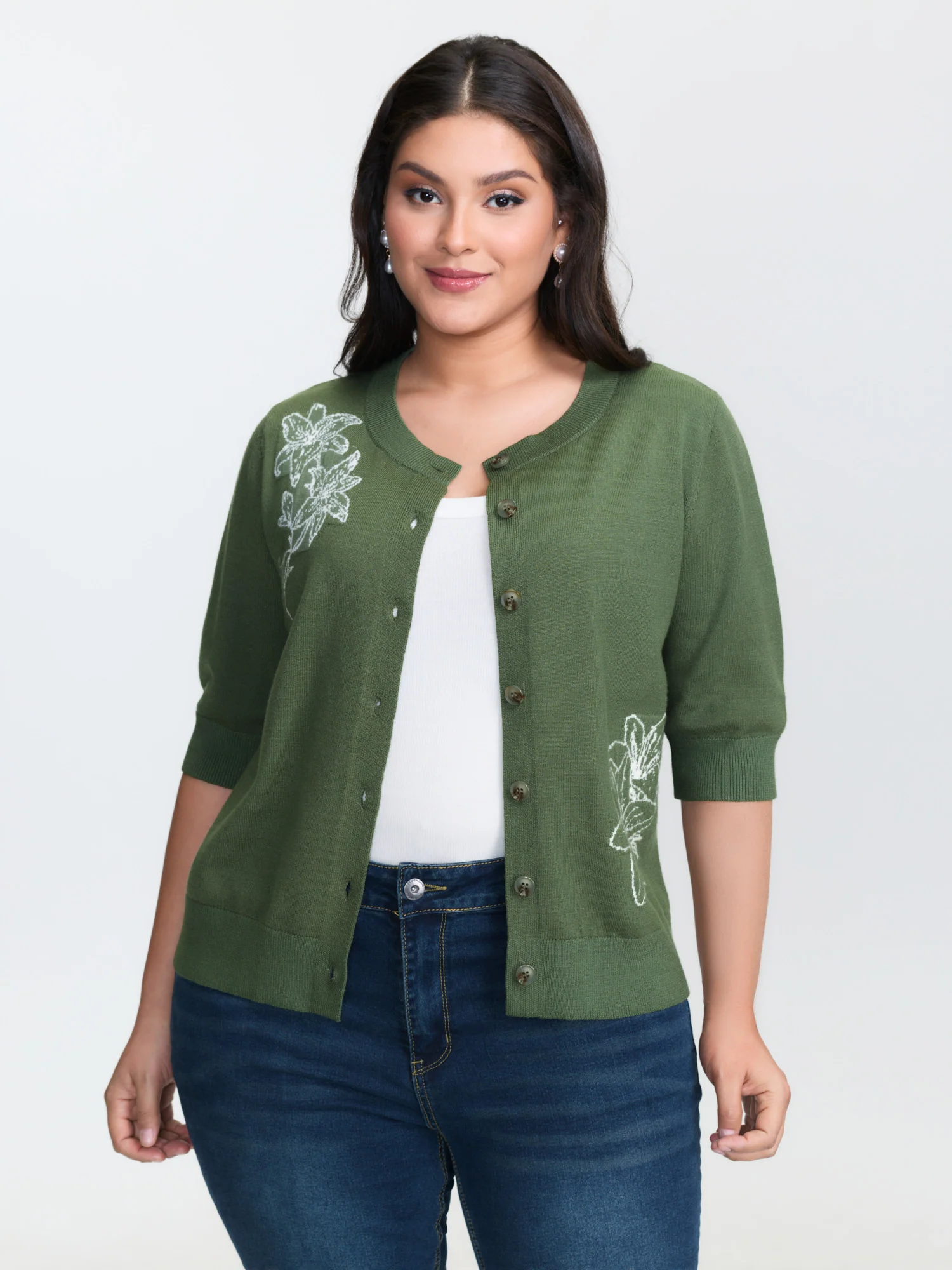 Floral Pattern Jacquard Button Knit Cardigan