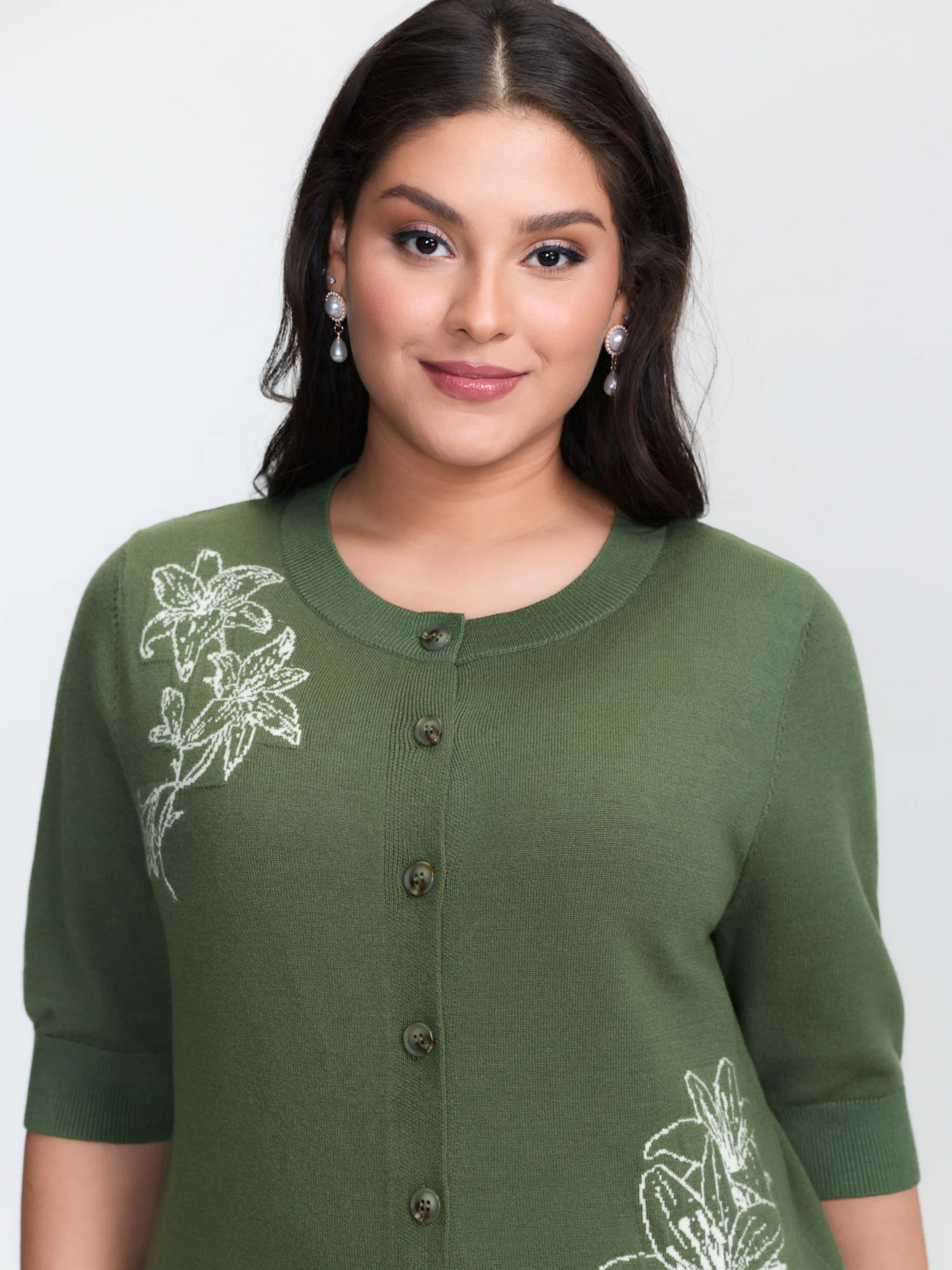Floral Pattern Jacquard Button Knit Cardigan - Image 2