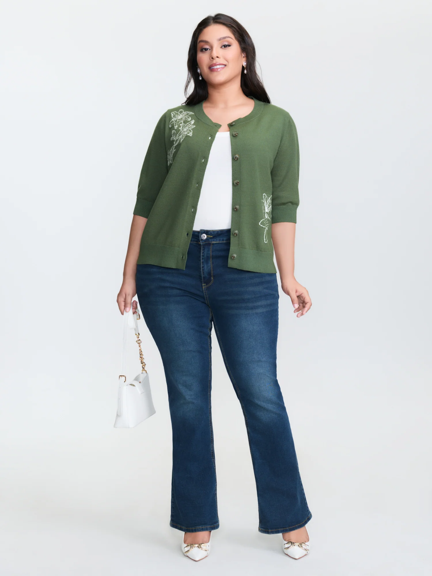 Floral Pattern Jacquard Button Knit Cardigan - Image 3