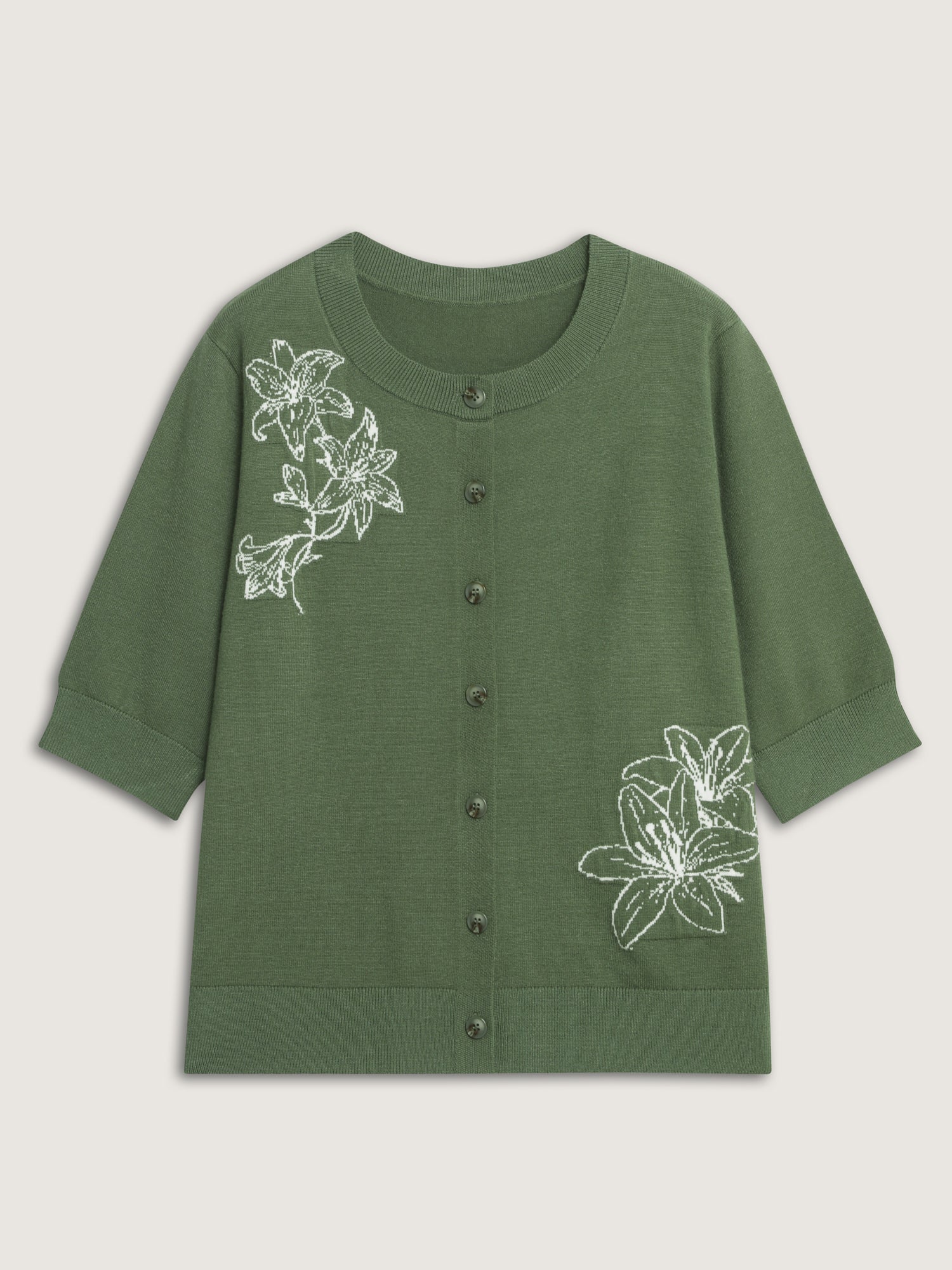 Floral Pattern Jacquard Button Knit Cardigan - Image 8