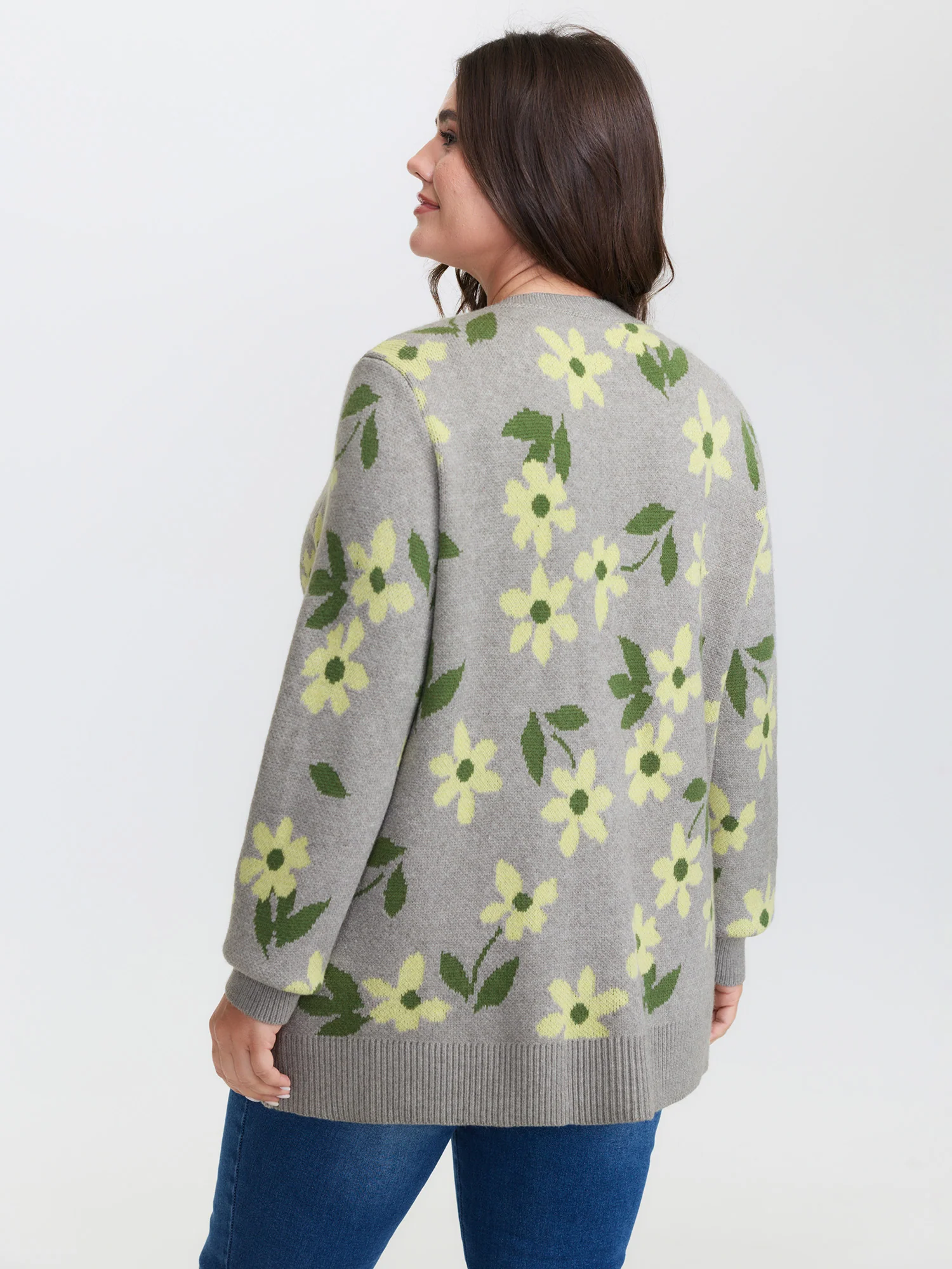 Floral Pattern Jacquard Button Knit Cardigan - Image 4
