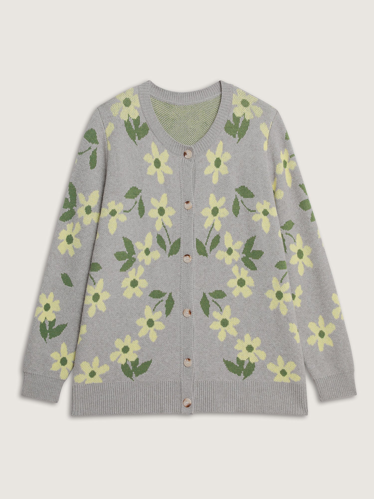 Floral Pattern Jacquard Button Knit Cardigan - Image 7