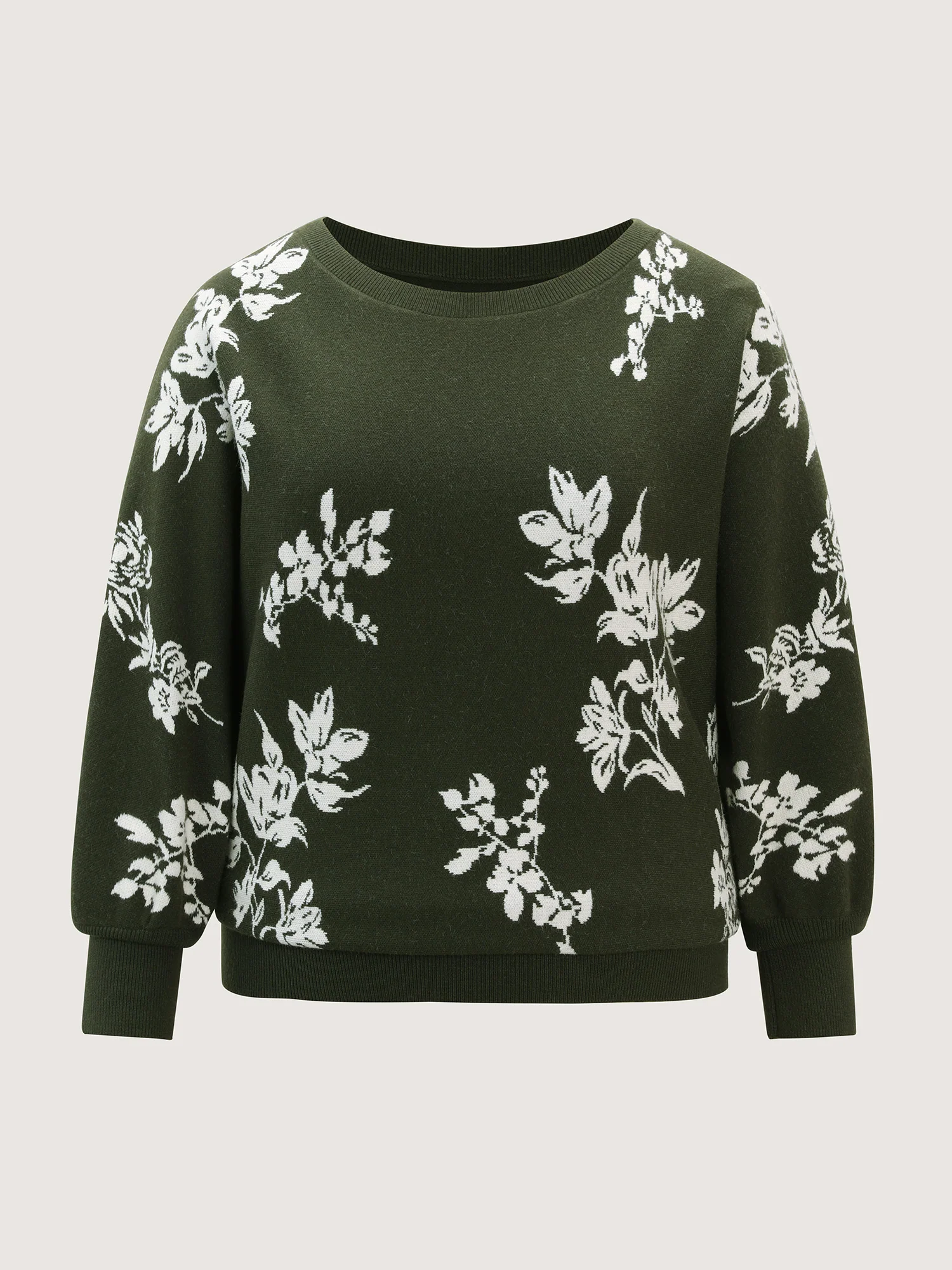Floral Pattern Jacquard Dolman Sleeve Pullover - Image 8