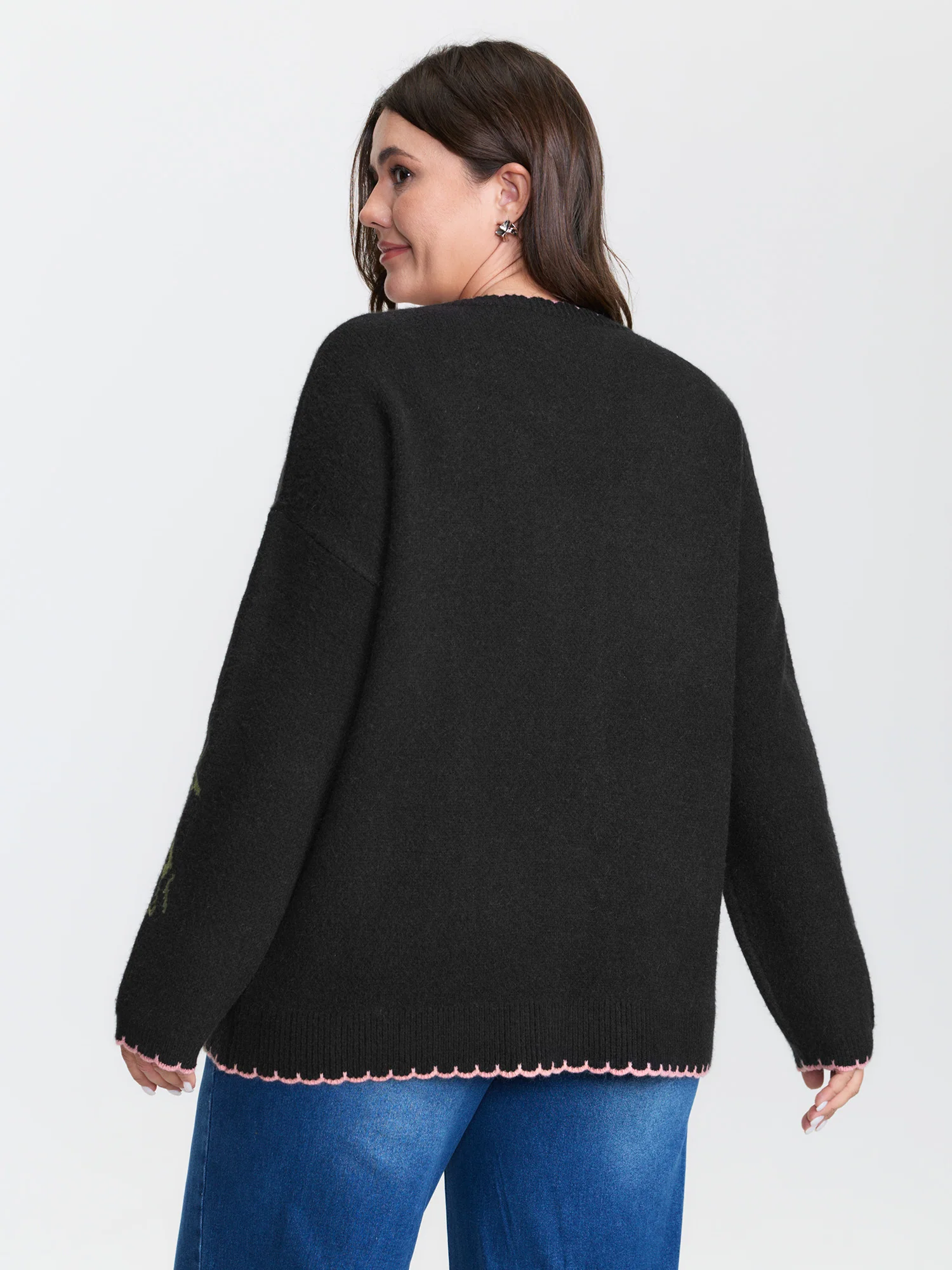 Floral Pattern Jacquard Wavy Edge Knit Cardigan - Image 4