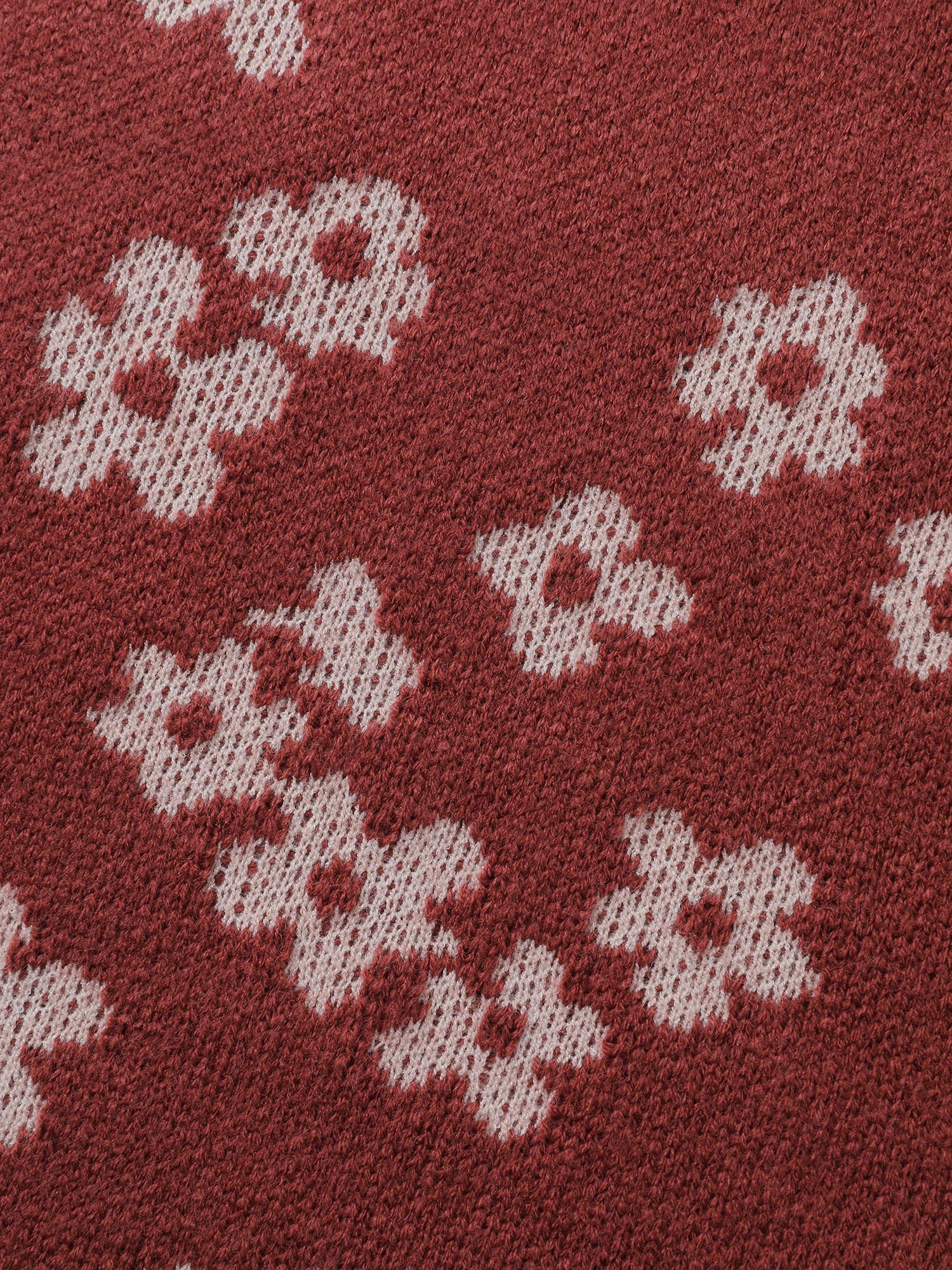 Floral Pattern Round Neck Ribbed Pullover - Image 6
